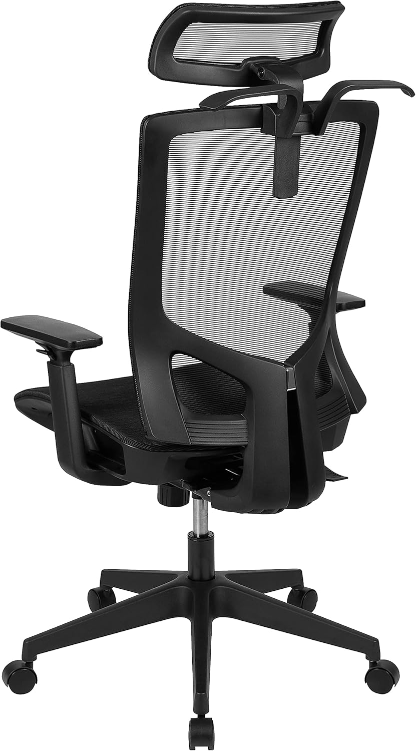 Flash Furniture Layla Ergonomic Mesh Office Chair with Synchro-Tilt, Pivot Adjustable Headrest, Lumbar Support, Coat Hanger and Adjustable Arms in Black