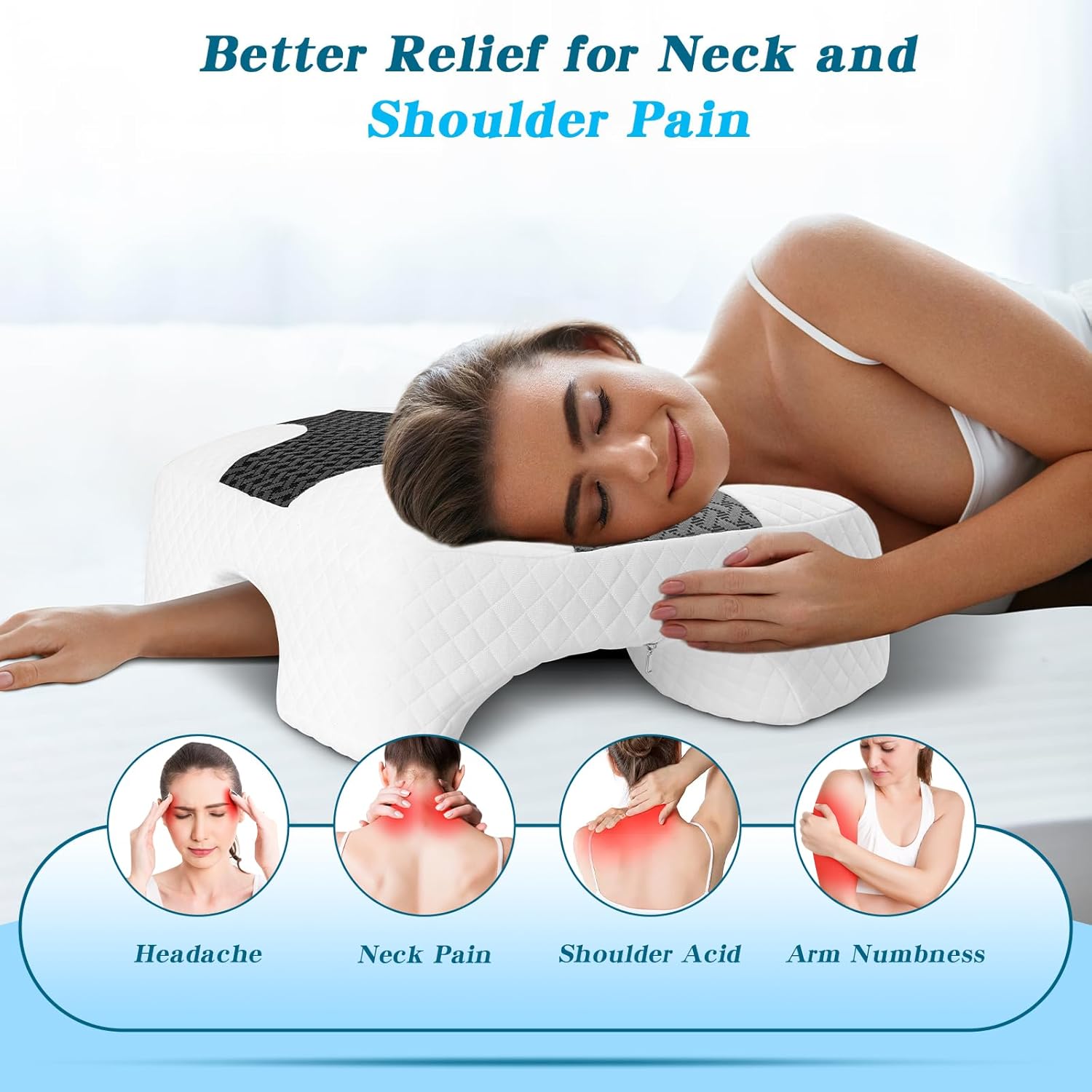 Side Sleeper Pillow with Arm Hole, Shoulder Relief System, Arm Pillow for Neck and Shoulder Pain, Premium Memory Foam, Suitable for Side, Back and Stomach Sleepers - Grey