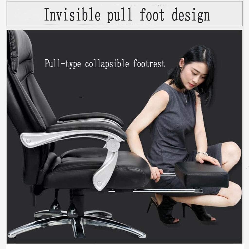 Executive Swivel Adjustable Swivel Office Desk Chair with Armrests Lumbar Support Desk Ergonomic Chair Chair Home Office Chair Leather Boss Chair Swivel Chair Study Room Ba,Black-With footrest