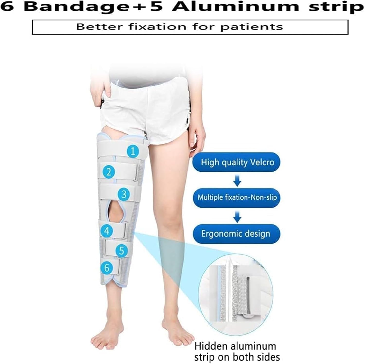 Knee Joint Fixation Belt, Knee and Leg immobilization Stabilizer, Straight Knee Splint, Adjustable Knee Immobilizer Brace Support, for Knee Pre-and Postoperative & Injury or Surgery Recovery.(Gray,X-L