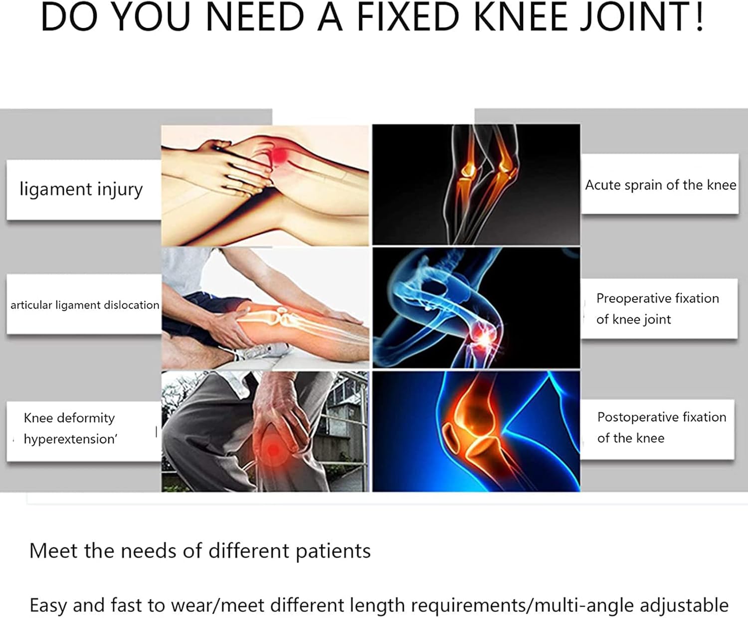 Hinged Knee Brace Knee Orthosis Support Joint Stabilizer Full Leg Splint Support with Adjustable Knee Ankle and Foot,Right Leg,Left Leg