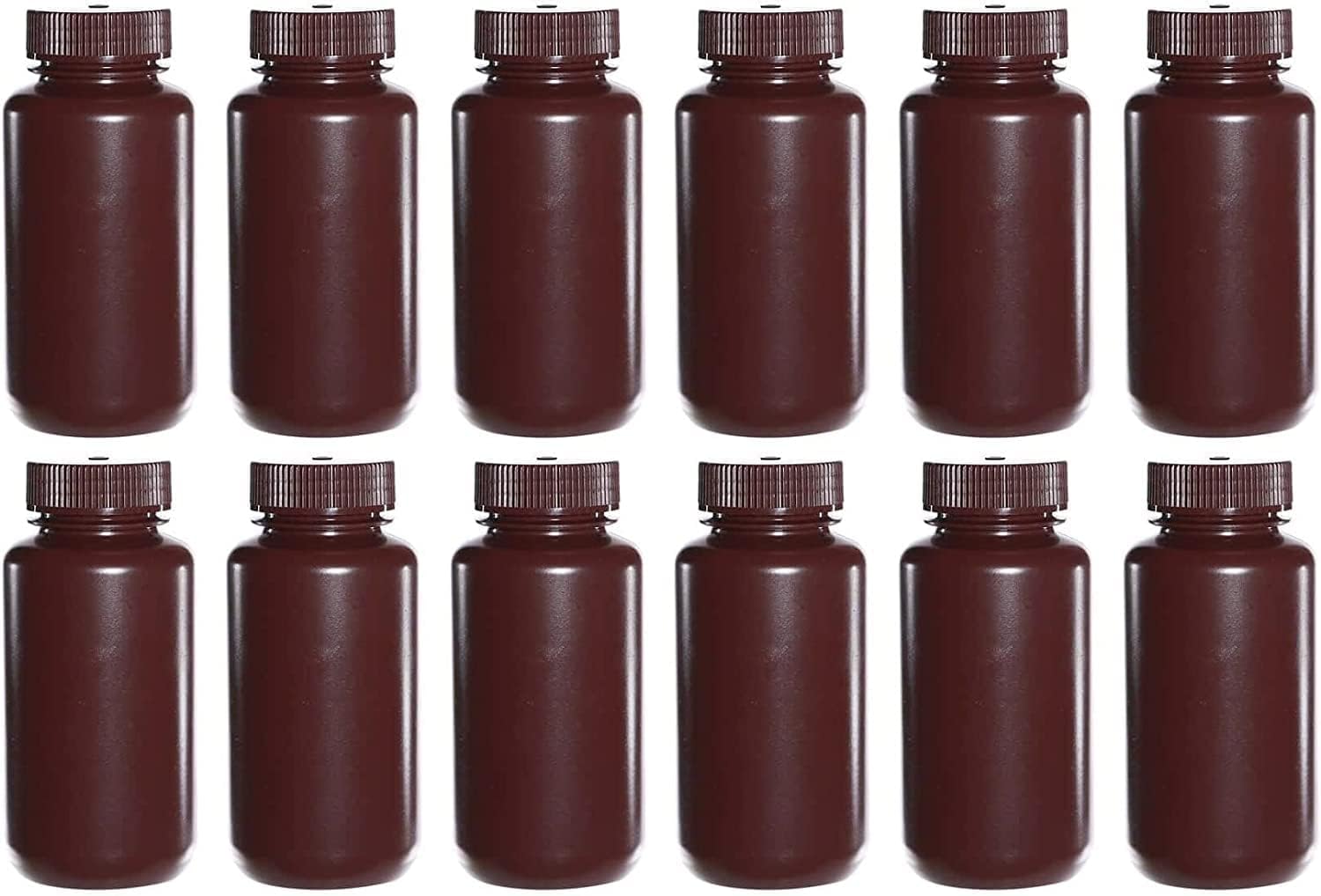250ML 8OZ Amber Wide Mouth PP Plastic Reagent Bottles with Caps Pack of 84