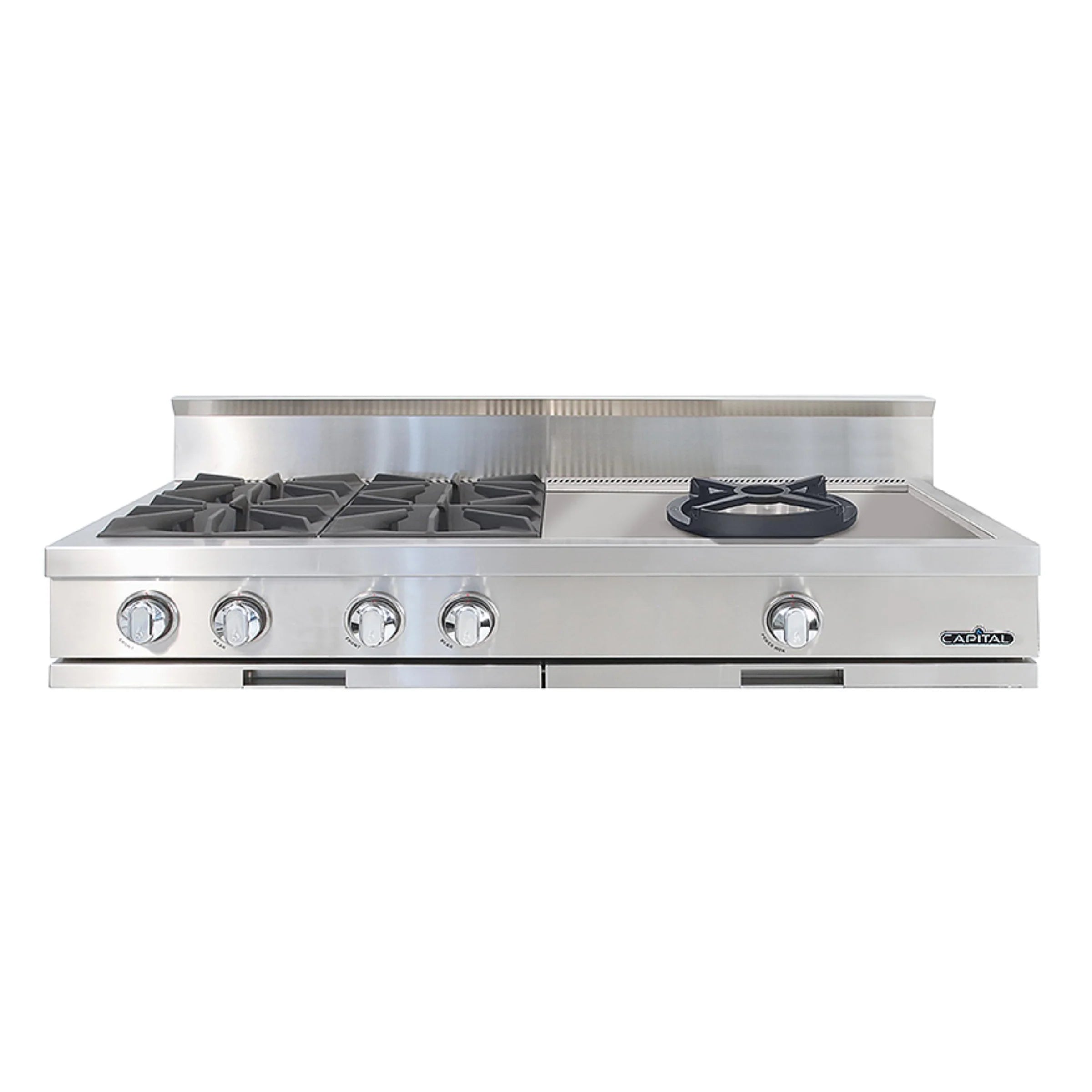 Capital 48-Inch Rangetop in Stainless Steel with 4 Open Burners & 24-Inch Open Power Wok (CGRT484CW)
