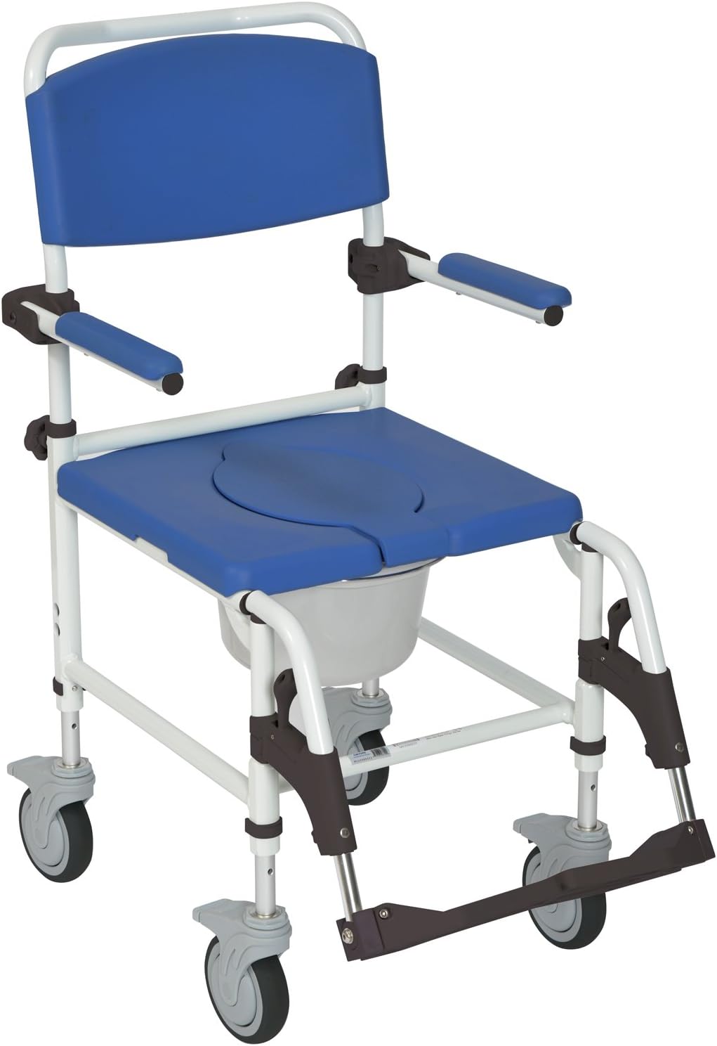 Drive Medical NRS185007 Aluminum Rehab Shower Commode Chair with Four Rear-Locking Casters, Blue