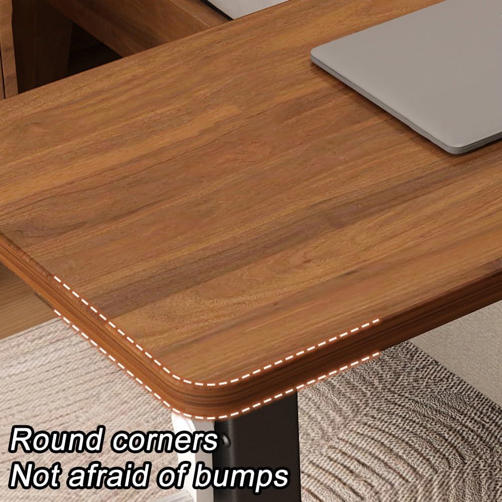 Bed Table Height Adjustable Overbed Table with Wheels Laptop Desk Mobile Bedside Tables for Bed Sofa Standing Desk(Champagne+Black Frame,80x40cm)