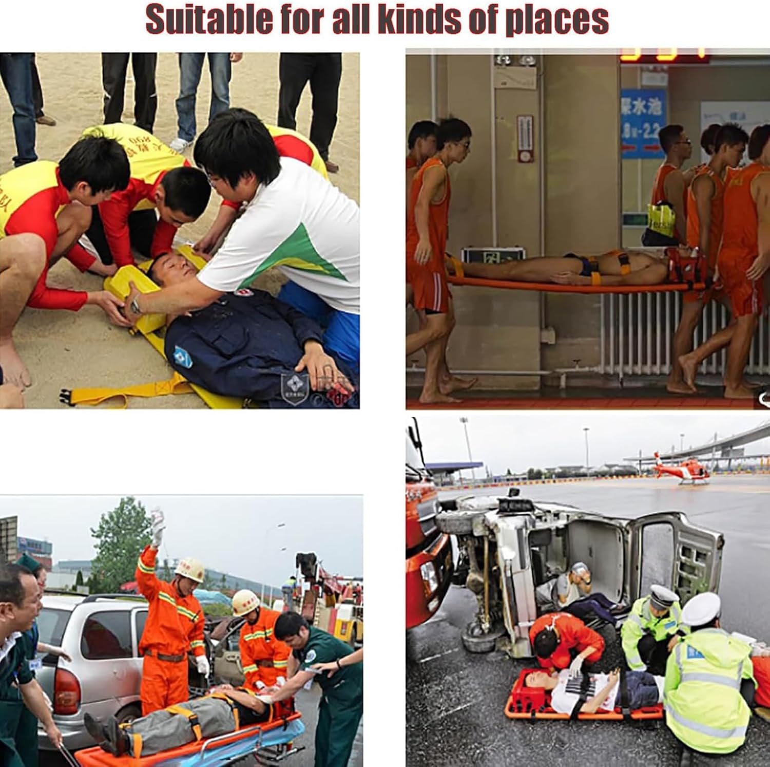 Water Floating Stretcher, PE Two-Fold Stretcher Weight Capacity 350lbs/159KG, Plastic Emergency Rescue Spine Board, Life Board with Seat Belt, First Responder Backboard