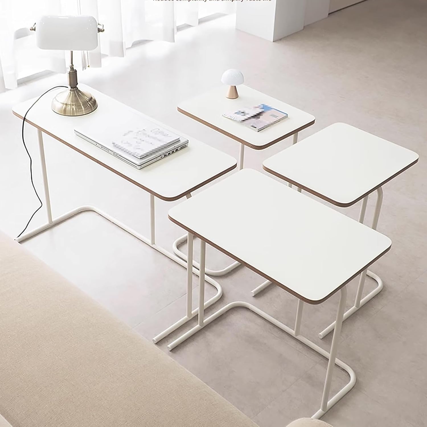 Hospital Bed Tables Particleboard Nightstand, Laptop Bedside Table, C Shaped Side Table, Home Work Sofa Side Table with Silent Feet for Home, Hospitals(90x35x60.5cm)