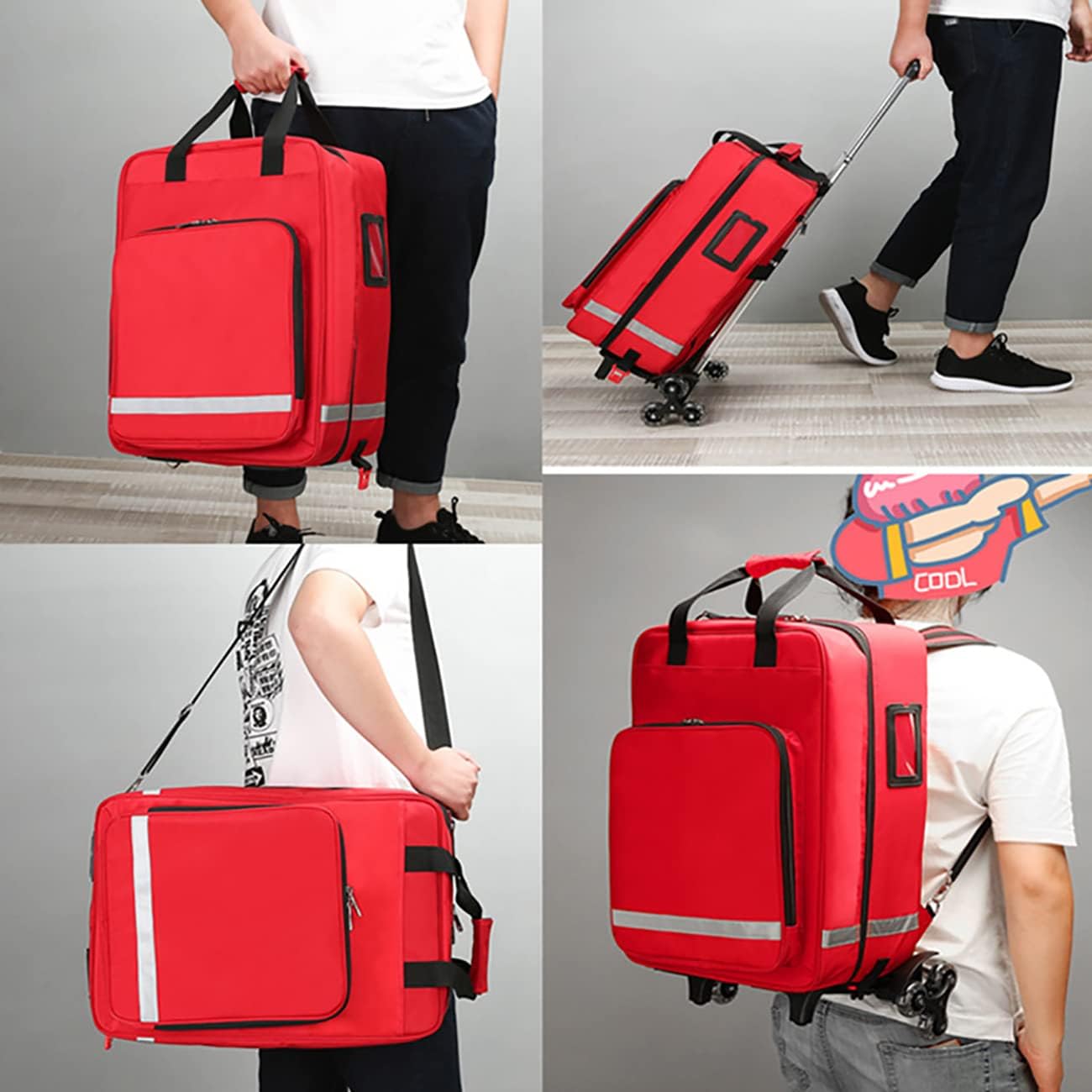 First Aid Kit Bag Rolling Medical Supplies with Detachable Trolley, Nurse Emergency Rescue for Outdoor Hiking, Backpacking, Camping, Responder Trauma