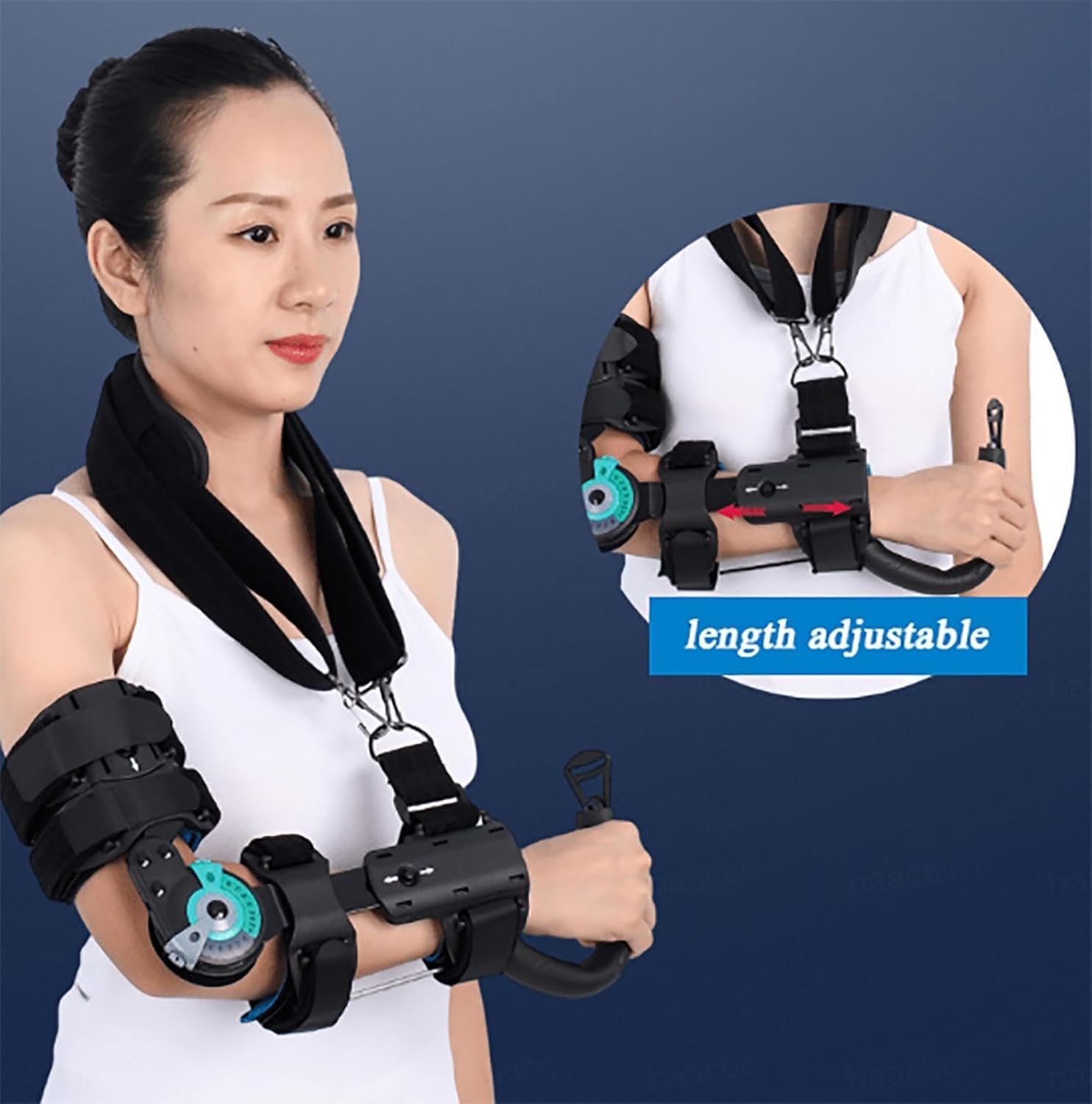 Hinged Elbow Brace, ROM Adjustable Splint & Shoulder Strap with Sling Stabilizer,Men & Women Post Tendon Injury & Surgery Pain Relief Recovery,Dislocated Arm,Left (Right