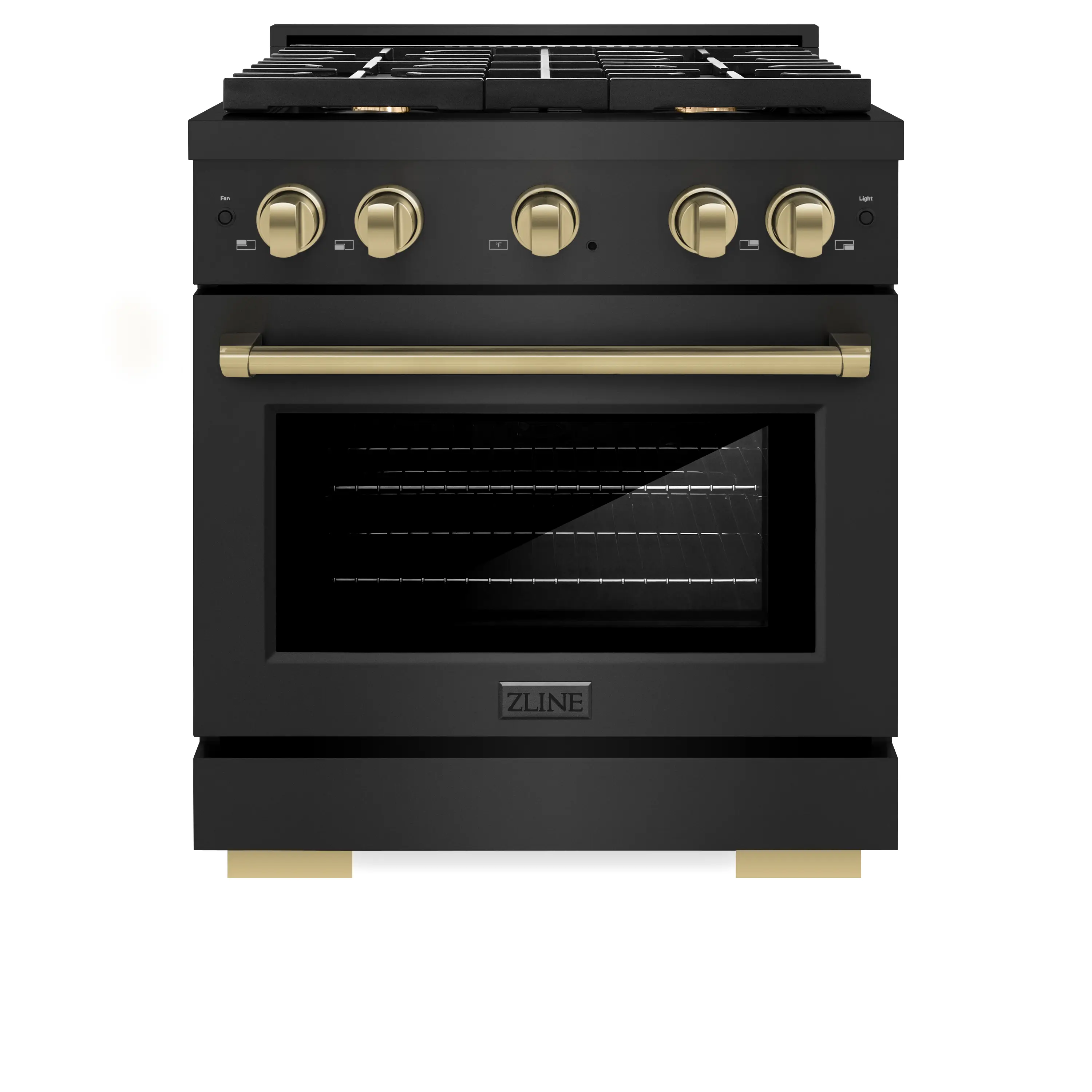 ZLINE Autograph Edition 30-Inch 4.2 cu. ft. Paramount Dual Fuel Range with 4 Burner Gas Cooktop and Electric Convection Oven in Black Stainless Steel with Champagne Bronze Accents (SDRBZ-30-CB)