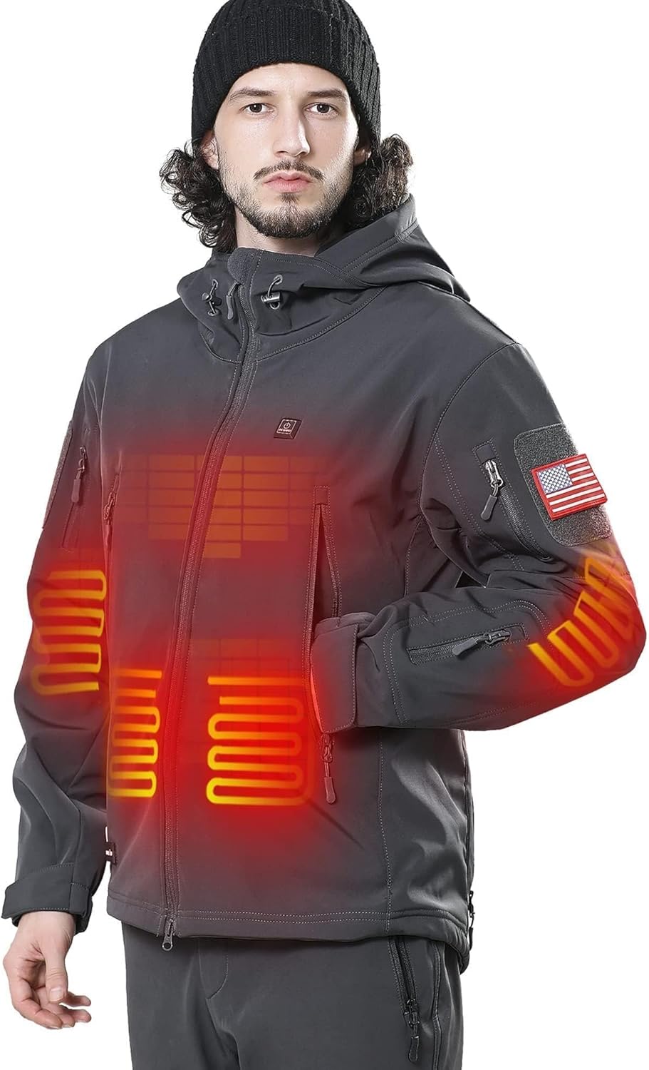 DEWBU Heated Jacket for Men with 12V Battery Pack Winter Outdoor Soft Shell Electric Heating Coat