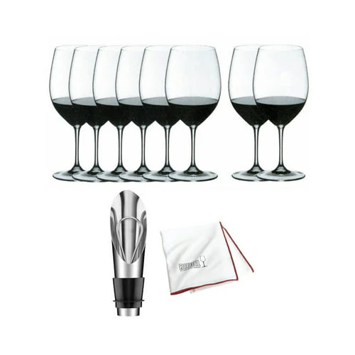 Riedel VINUM Bordeaux/Merlot/Cabernet Wine Glasses(8) with Wine Pourer and Cloth