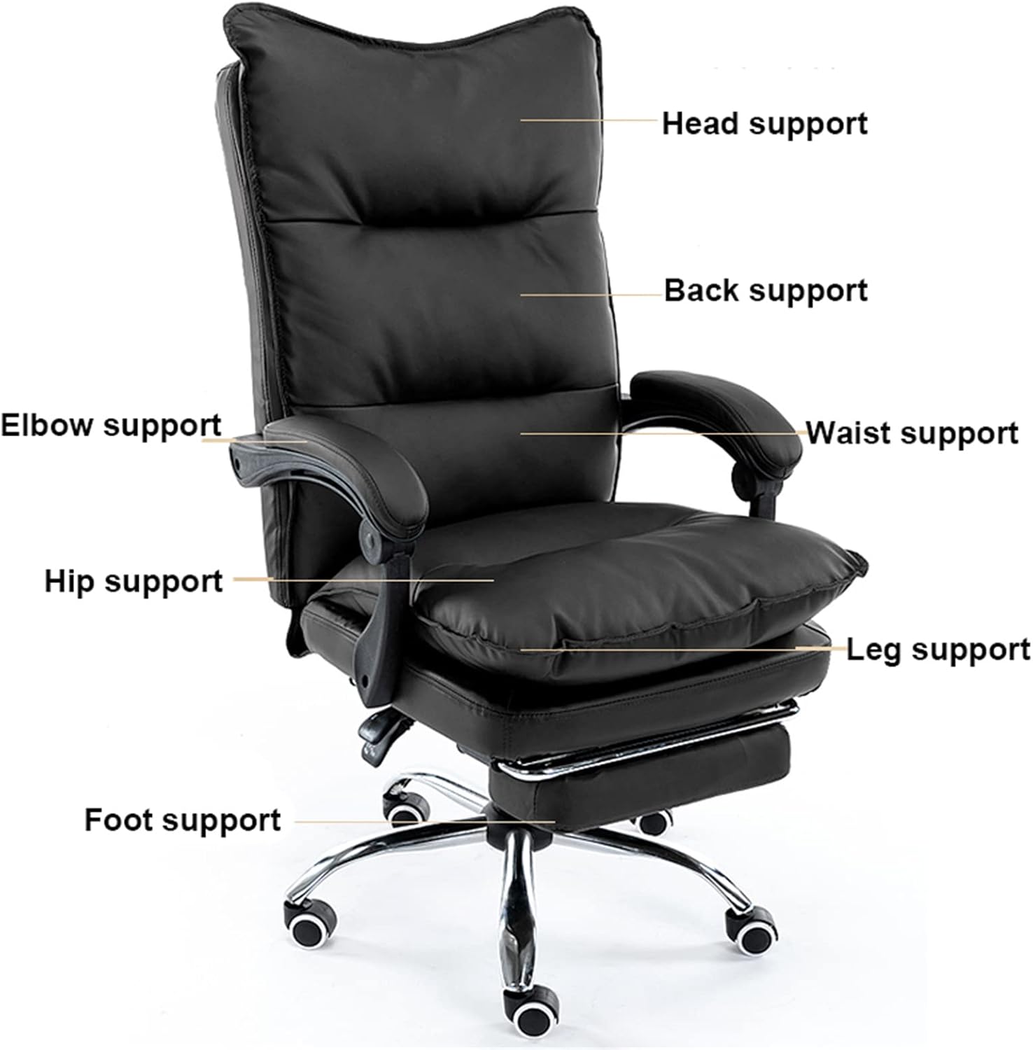 Reclining Office Chair with Footrest,Leather Managerial Chair,High Back Executive Office Chair Lumbar Support,with 170° Backrest Tilt Function and Padded Armrests,RedCoffee-A