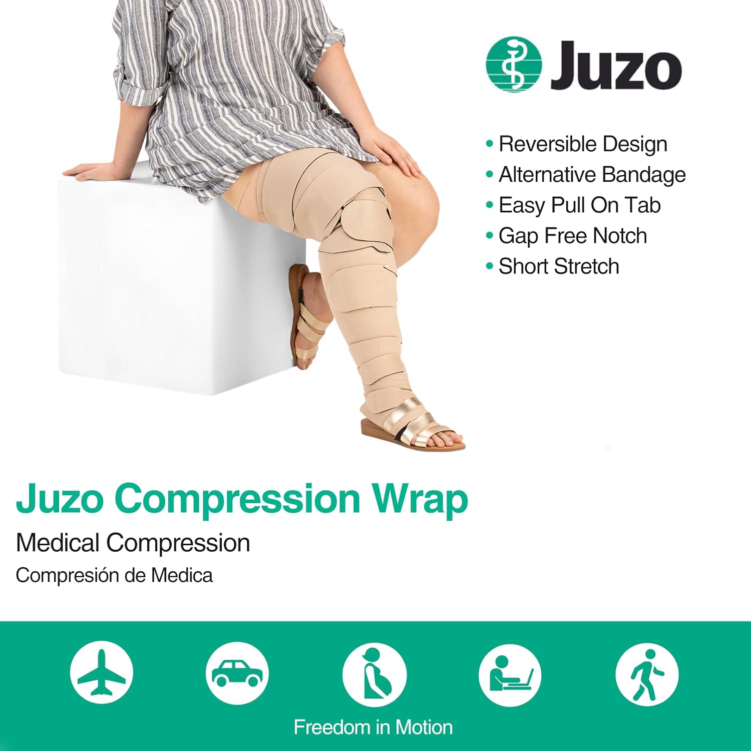 Juzo Short Stretch Compression Wraps, 30-60 mmHg, Arm Wrap, Double Sided | Medical Wrap Bandage for Treatment of Moderate to Extreme Varicosities, Edema & Lymphedema | Large Long