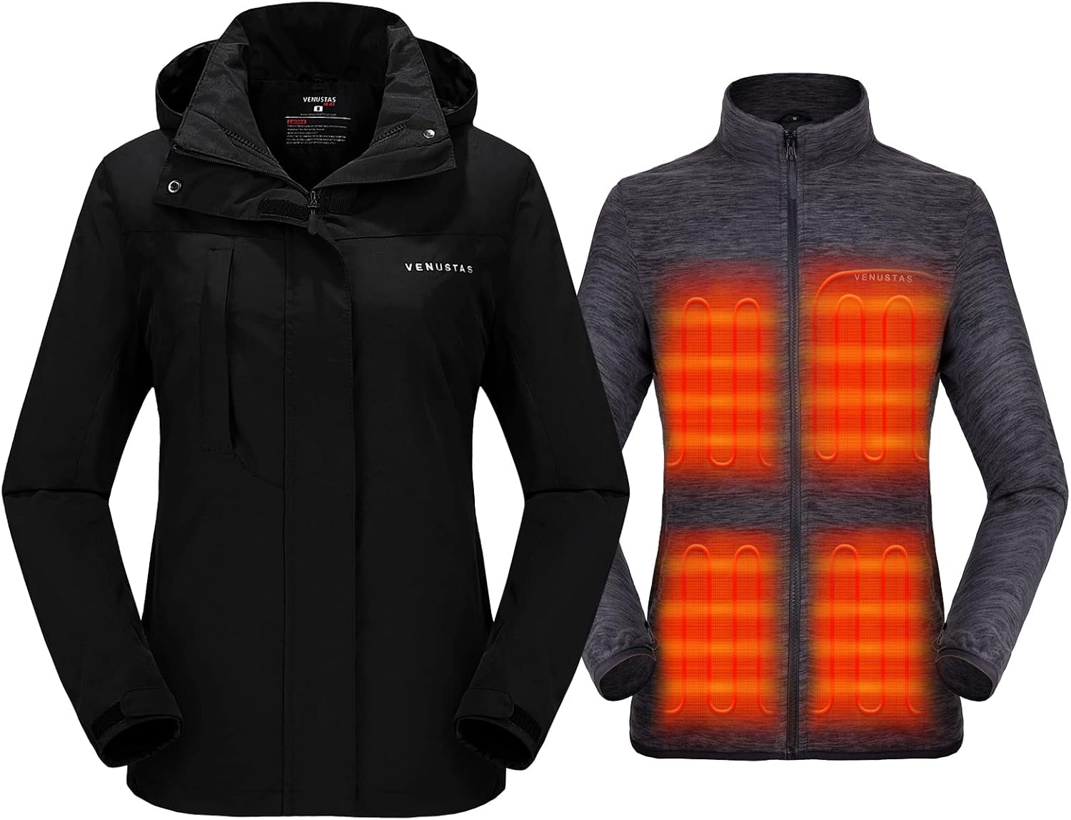 Venustas Women’s 3-in-1 Heated Jacket with Battery, Waterproof Skiing Jacket with Hood