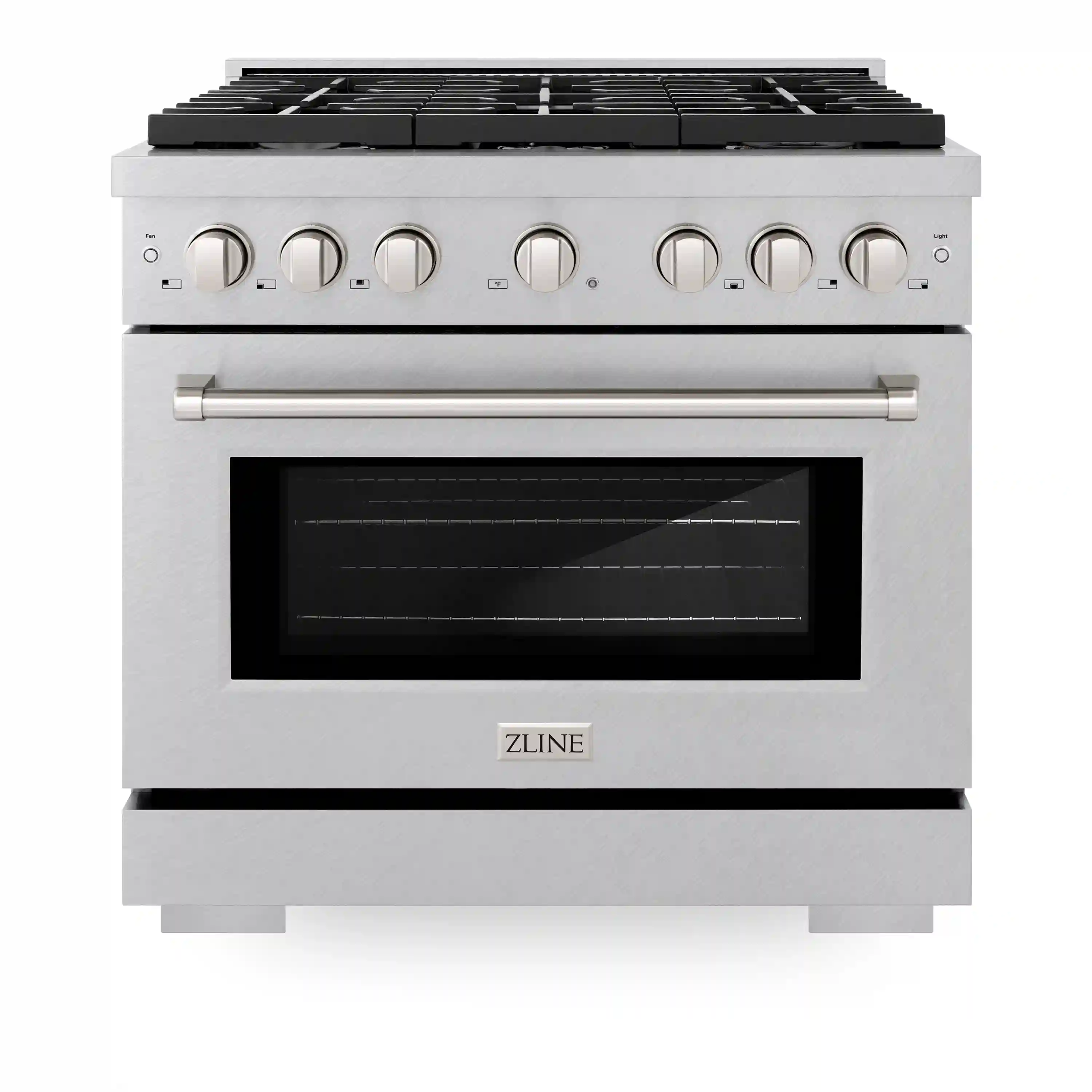 ZLINE 36-Inch 5.2 cu. ft. Paramount Dual Fuel Range with Gas Cooktop and Electric Convection Oven in Satin Stainless Steel with 6 Brass Burners (SDRS-BR-36)