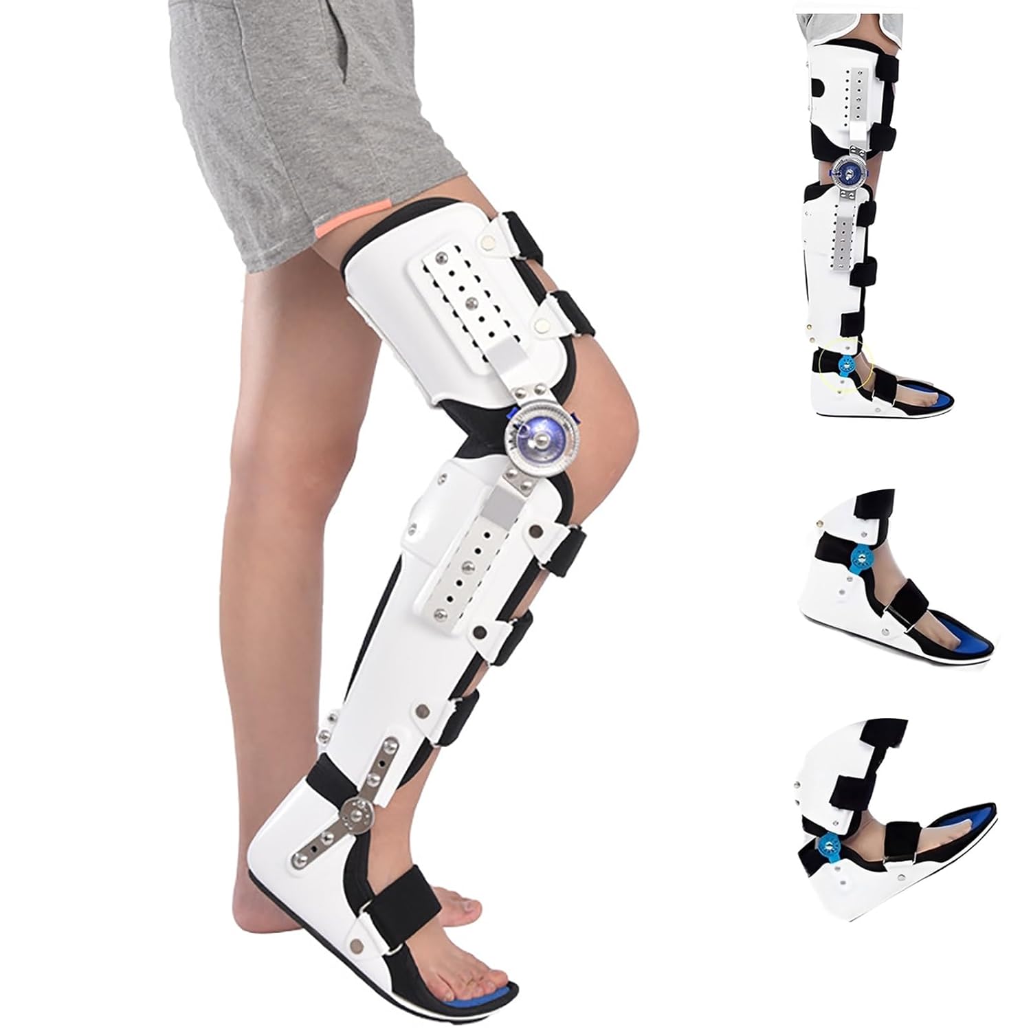 Knee immobilizer unloader knee brace Adjustable Folding Foot Support Protection Full Legs Joint Fixator Stabilizer with 6 Compression Straps, Mobility Aid for Added Support Comfort Women and Men(Adjus