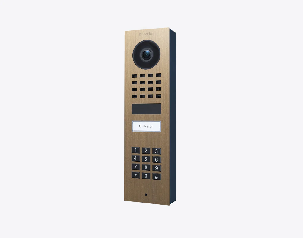 DoorBird D1101KV Surface-Mount IP Video Door Station, 1 Call Button in Real Burnished Brass