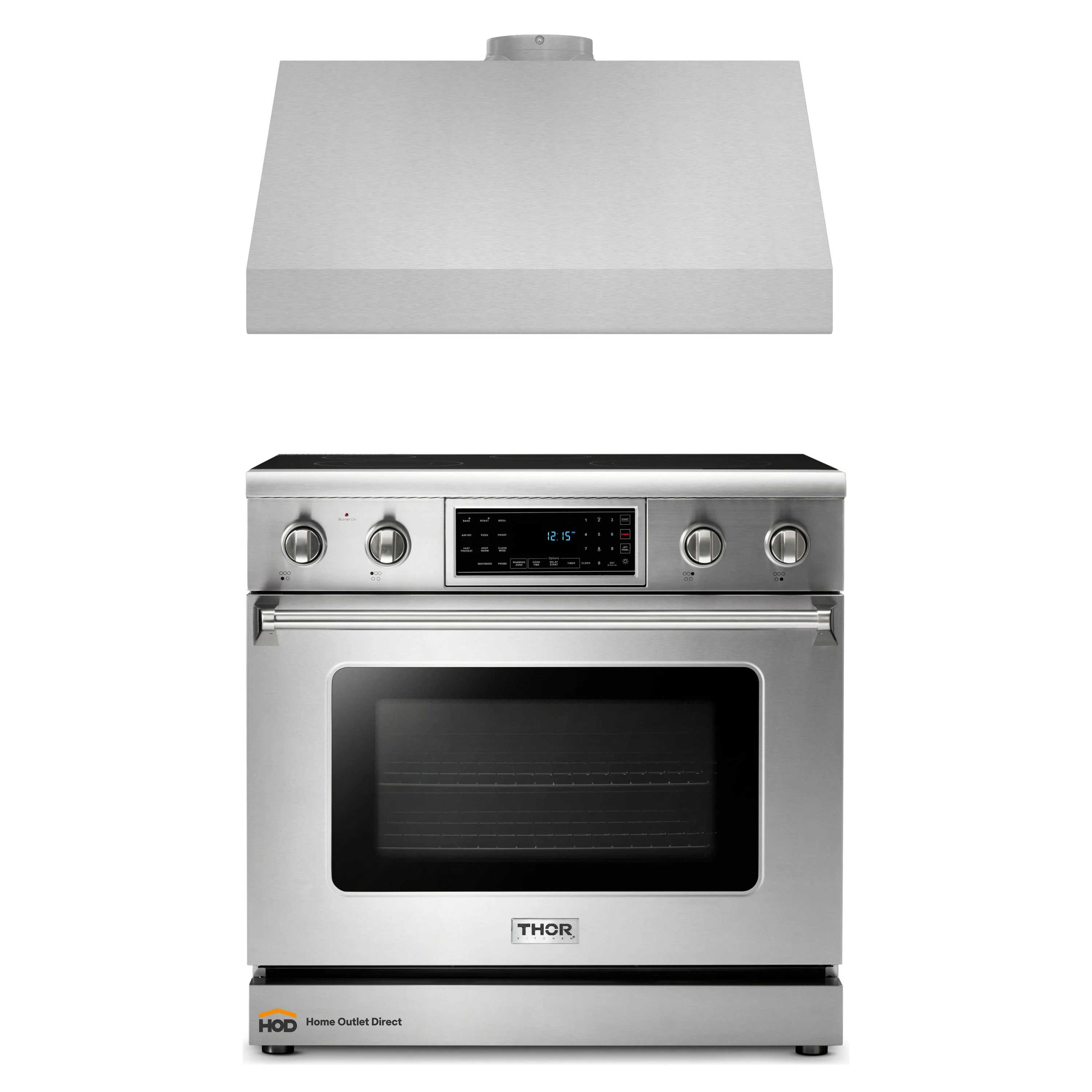 Thor Kitchen 2-Piece Appliance Package - 36-Inch Electric Range with Tilt Panel and Under Cabinet Hood in Stainless Steel