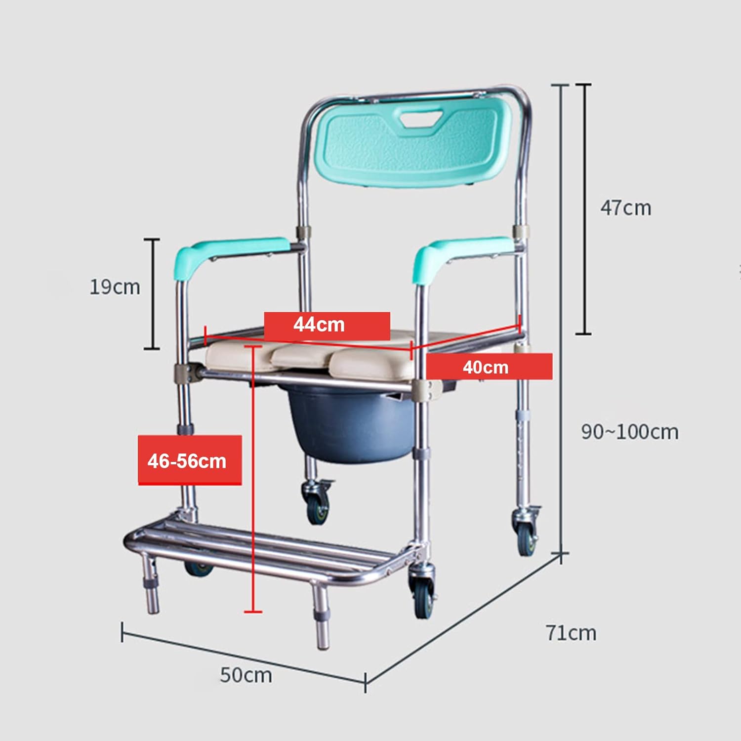 Shower Commode Chair, Bedside Potty Chairs for Seniors, Adjustable Height, for Use As Commode, Over A Toilet or As A Shower Chair