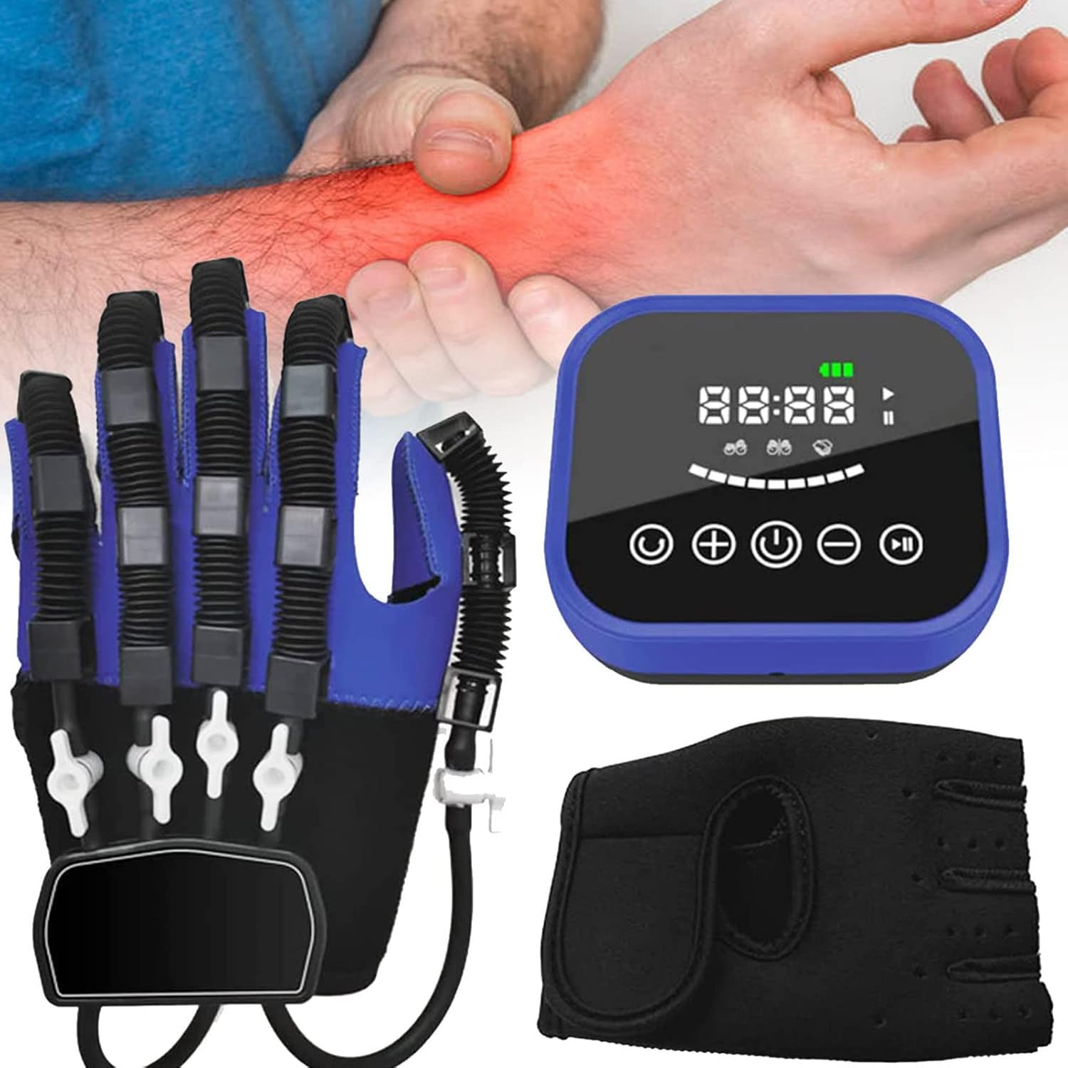 Rehabilitation Robot Glove, Finger Rehab Training Orthotics, Hand Function Recovery Finger Trainer, Exercises for Patients with Hand Dysfunction, Blue