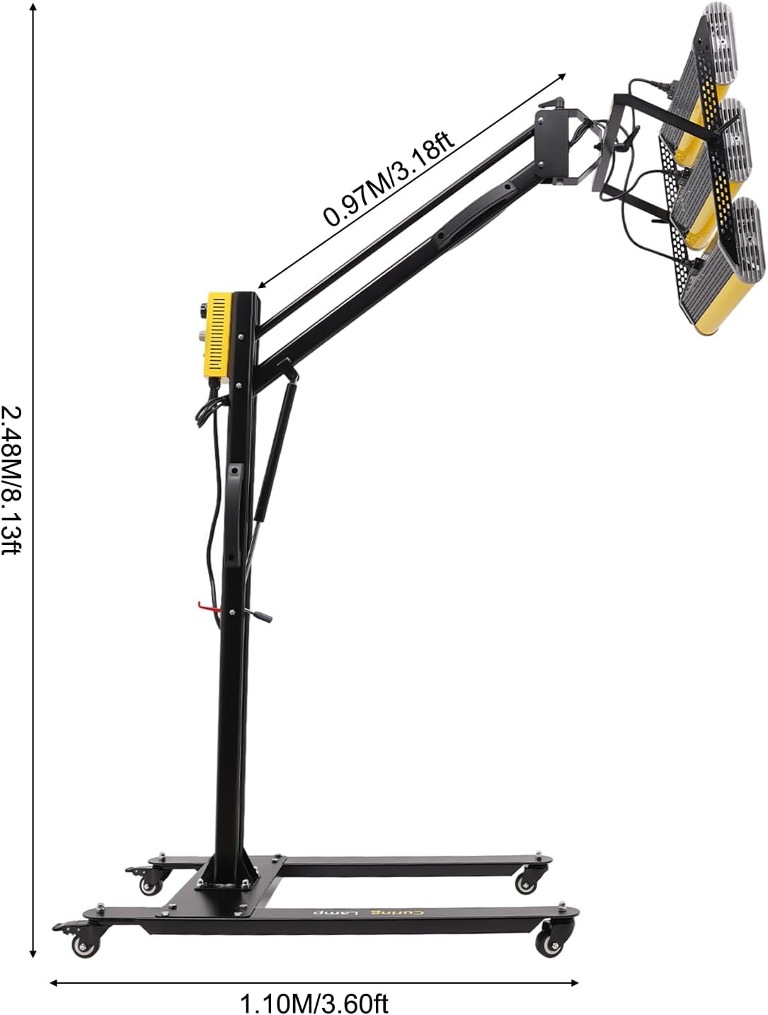 3900W Paint Baking Lamp with Hydraulic Lever, 180°Adjustable Support arm Automotive Baking Paint Lamp with Timer, Paint Curing Lamp for Spray Booths Car Bodywork Repair Tools