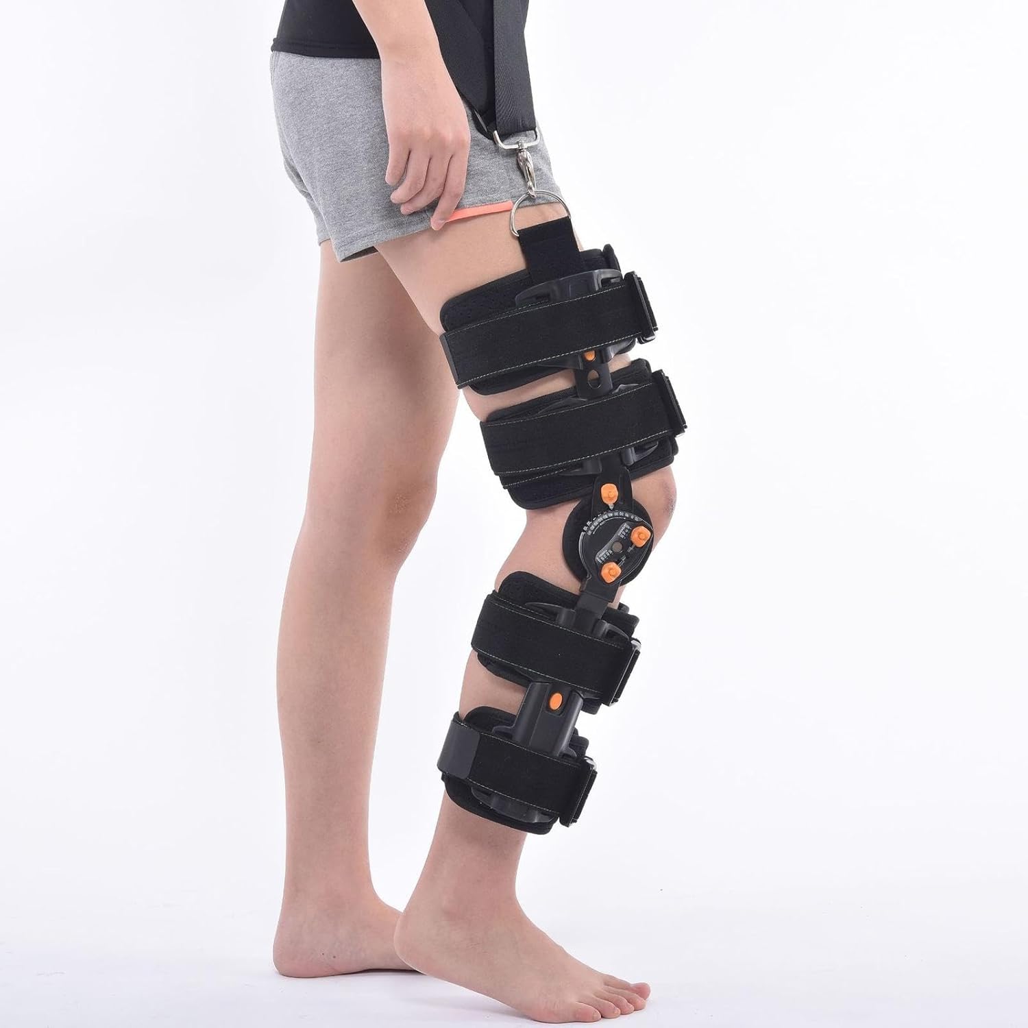 Hinged Rom Knee Brace with Velcro, Length Adjustable Knee Immobilizer, Post Op Knee Brace for Surgery, Meniscus Tear, Ligament Strain, Activity Training Fixation