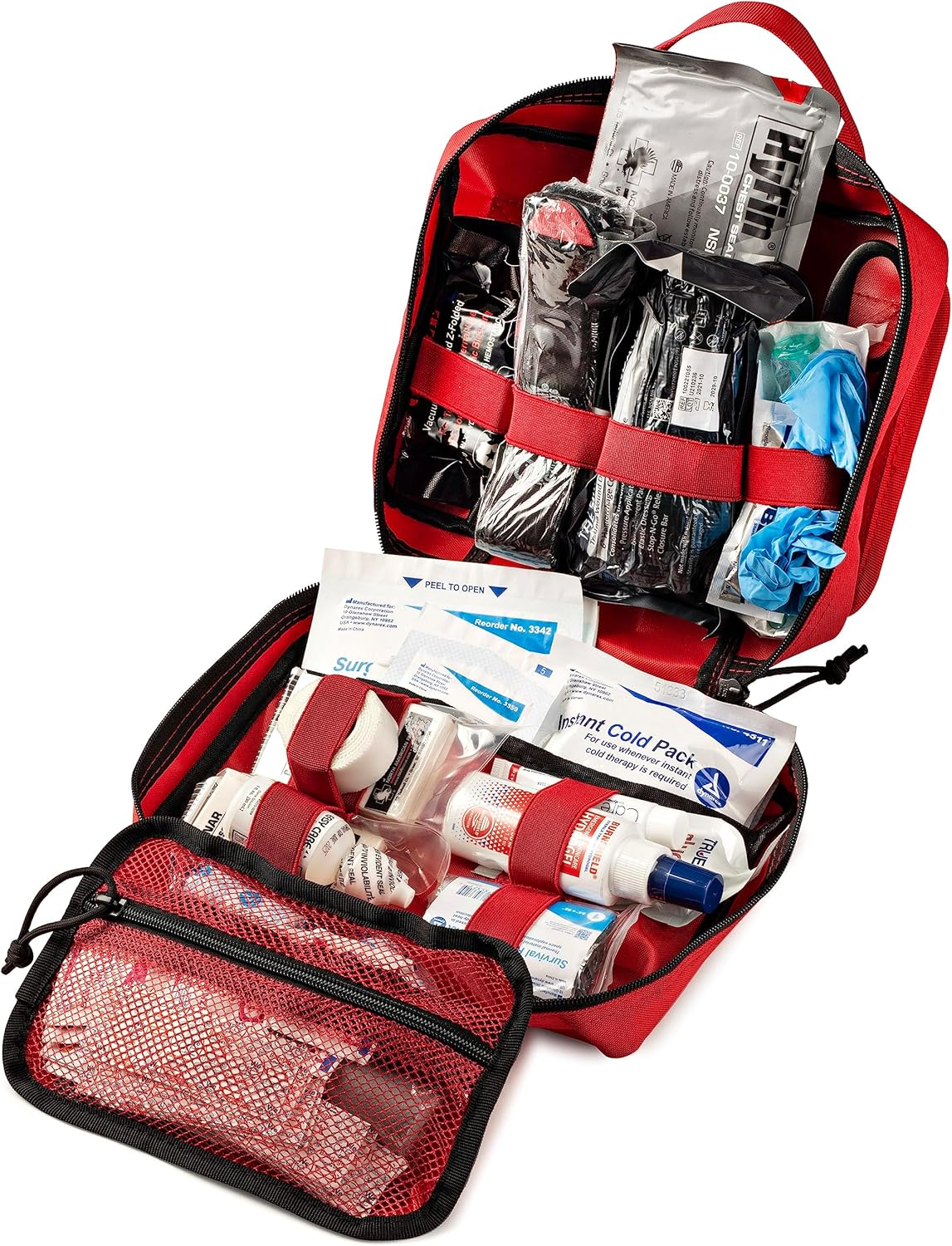 Scherber Vehicle IFAK Emergency Trauma Kit | 95+ Medical Supplies & Equipment, NAR Tourniquet & CPR Mask | Fully Stocked Rip Away Molle Pouch for Car, Home & Professional First Aid | Ultimate, Red