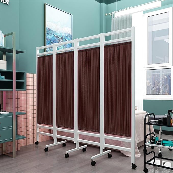 Metal Folding Privacy Screen for Medical Use, Portable Ward & Salon Partition with Wheels, Durable Iron Frame & Blue Nylon Fabric, Ideal for Health Clinics & Beauty Salons