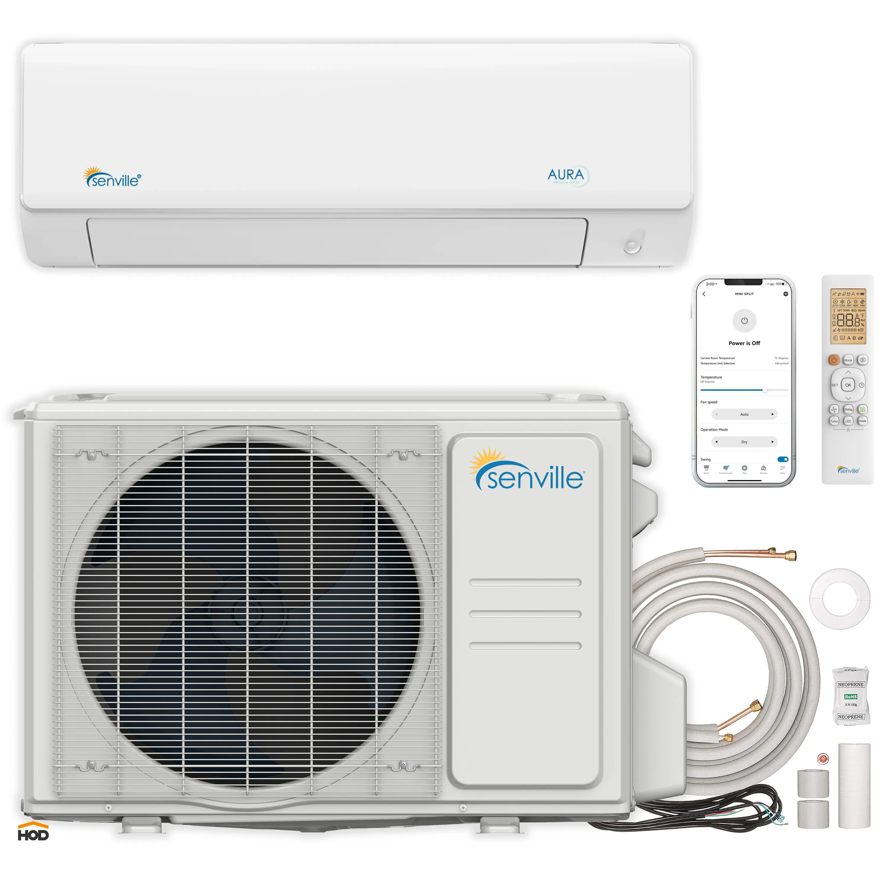 Senville AURA Mini Split 33K BTU Mini Split with 19.5 SEER2, 230V Ductless Air Conditioner and Heat Pump Condenser with Wall Mount Air Handler and 16 Ft. Line Set (SENA-33HF)