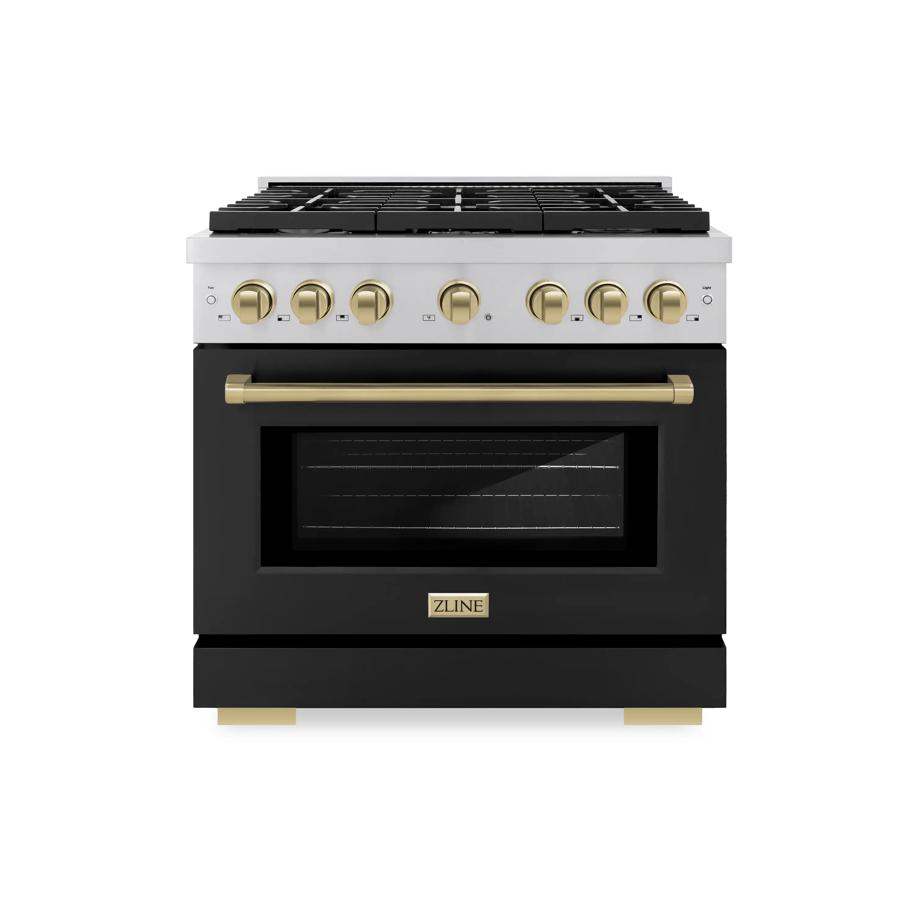 ZLINE Autograph Edition 36-Inch Paramount Gas Range with 6 Gas Burners and 5.2 cu. ft. Convection Gas Oven in Stainless Steel with Black Matte Door and Champagne Bronze Accents (SGRZ-BLM-36-CB)