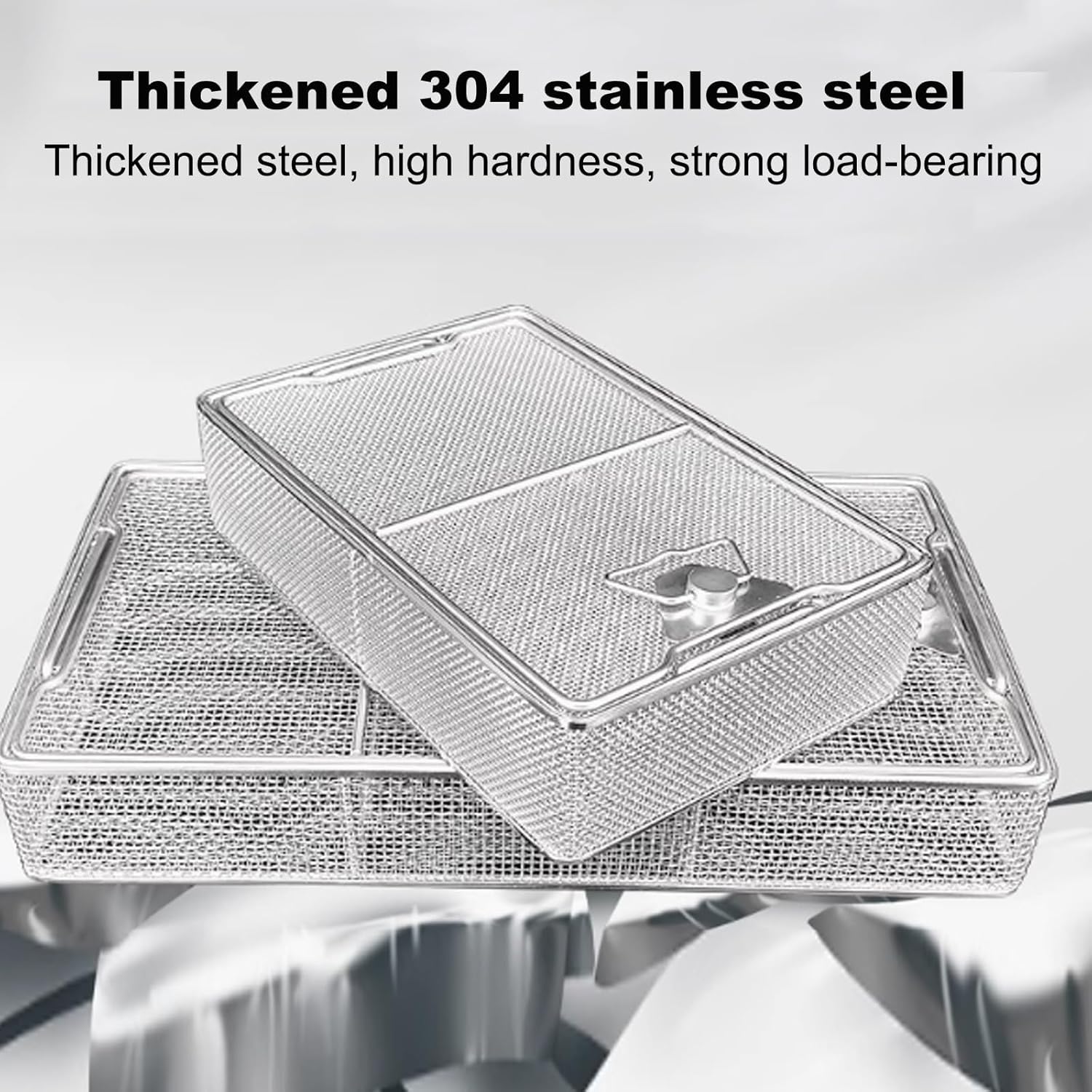 Surgical Instrument Sterilization Basket, 304 Stainless Steel Mesh Perforated Tray with Lid, Ideal for Operating Theatres and Dental Use, 35x25cm