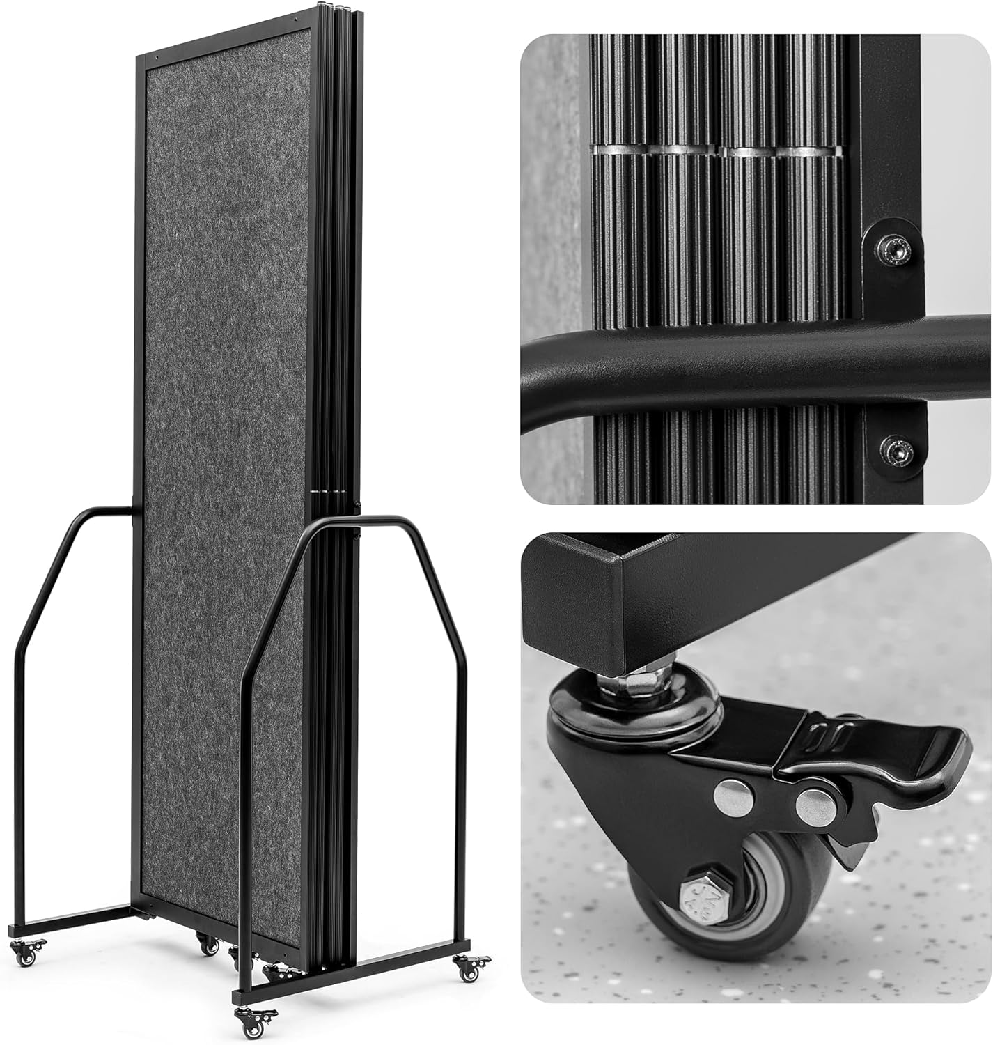 Folding Privacy Screens Freestanding partition with Wheels and arms Portable dividers for Medical Hospital Offices 5 Panel, Dark Gray