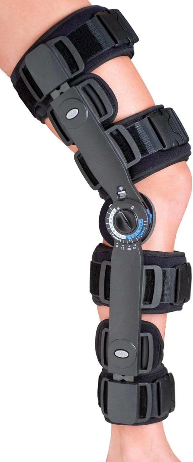 Rolyan Defender Post-Op Knee Brace, Cool Style, Regular Size, Hinged Knee Brace Limits Flexion and Extension, Knee Support for Recovering from Knee Injuries, MCL and ACL Tears, and Torn Meniscus