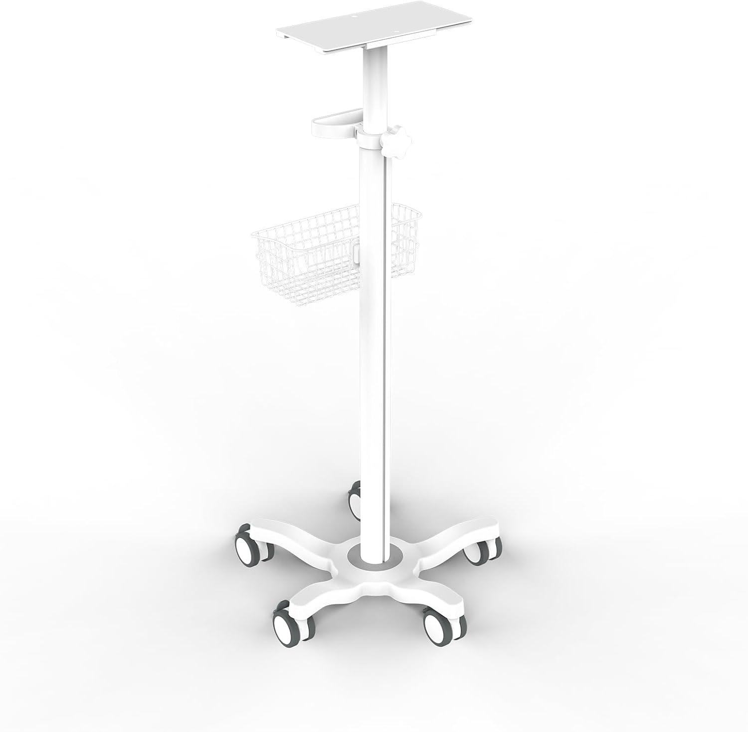 Mount Plus X3 Height Adjustable Aluminium Rolling Stand for Patient Monitor Medical Trolley Cart with Basket and and Locking Casters for Dental Office, Hospital, Clinic