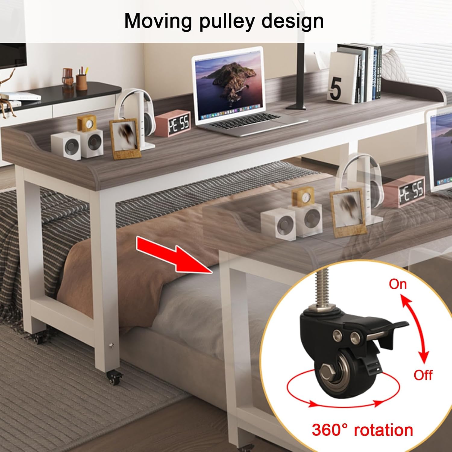 Mobile Overbed Table, Bedside Table with 360° Wheels, Standing Over Bed Table, Rolling Medical Over The Bed Desk for Hospital and Home Use