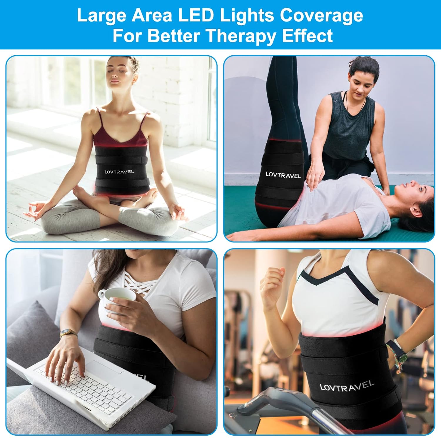 LOVTRAVEL 210pcs LED 635nm Red Light Therapy 850nm Near Infrared Light Therapy Device Large Belt Lipo Wrap Mat Pad for Body Waist Belly Abdominal Thigh Fat