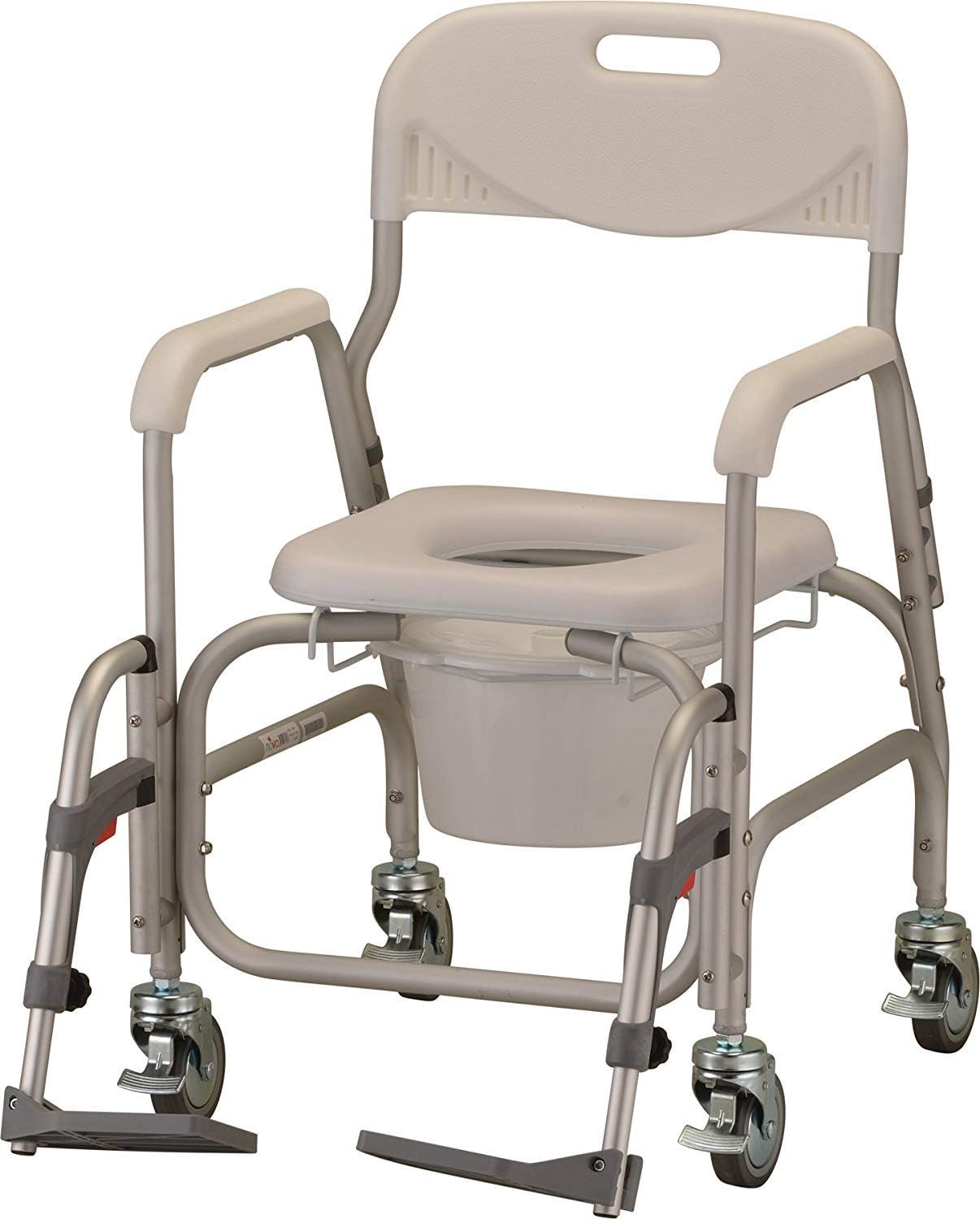 NOVA Medical Produs Rolling Shower Commode Chair with Locking Wheels and Removable Footrests, Over The Toilet Wheeled Commode,White, 1 Count
