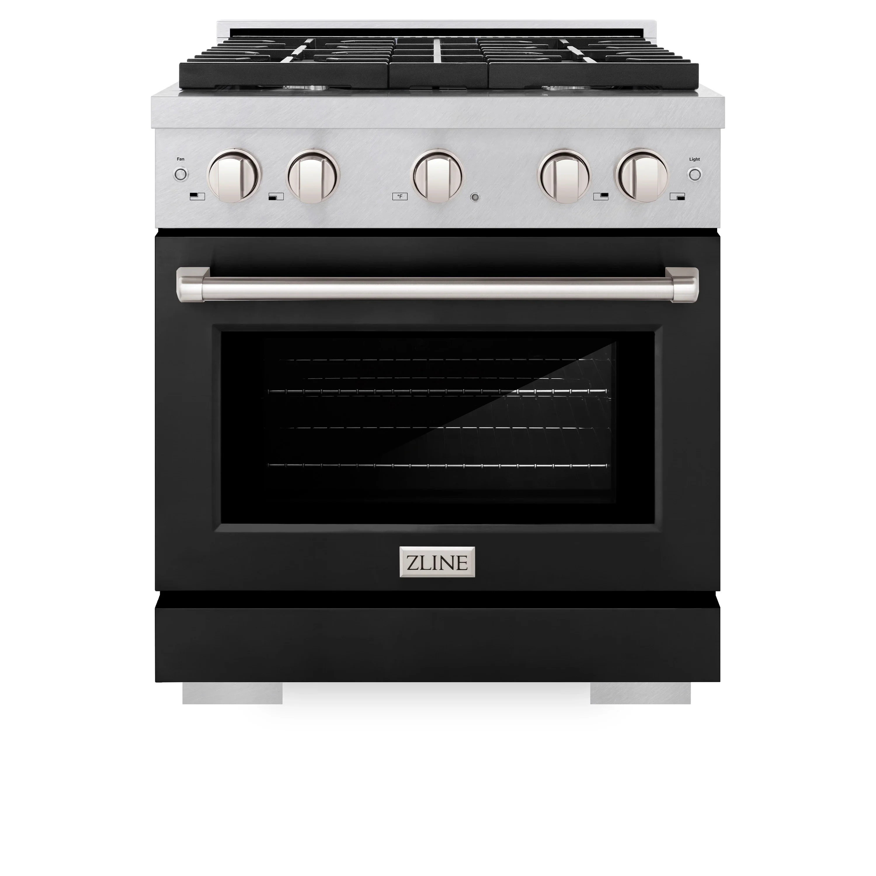 ZLINE 30-Inch 4.2 cu. ft. Paramount Dual Fuel Range with 4 Burner Gas Cooktop and Electric Convection Oven in Satin Stainless Steel with Black Matte Door (SDRS-BLM-30)