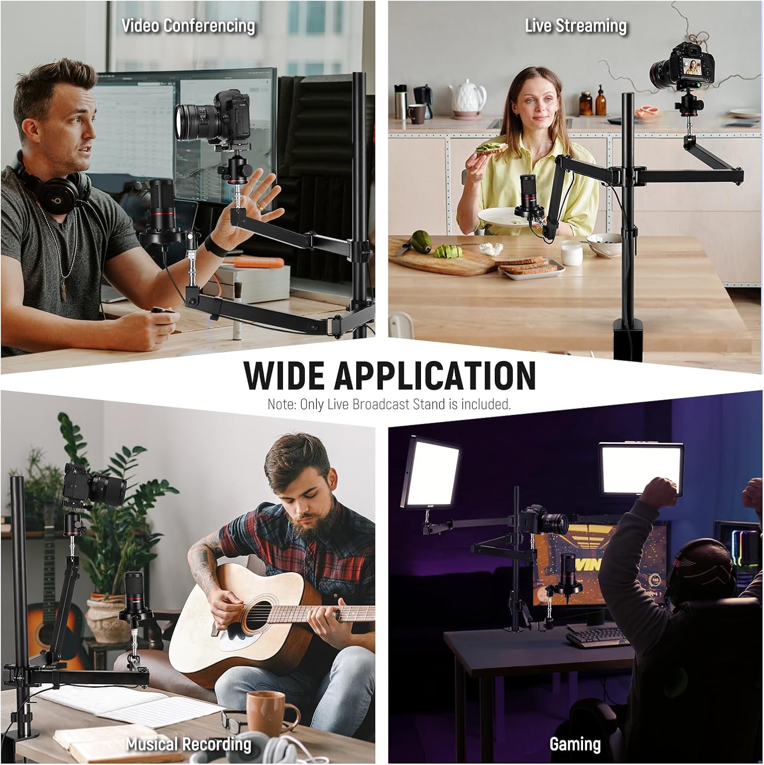 NEEWER Desktop Camera Stand, Overhead Phone Webcam Mount Stand with 4 Flexible Articulating Arms, 3/8