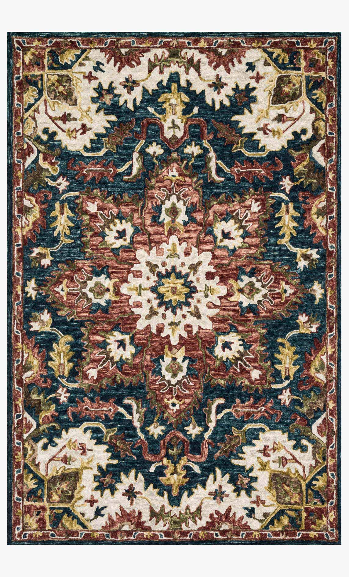 Loloi Victoria Collection - Traditional Hooked Rug in Teal & Raspberry (VK-13)