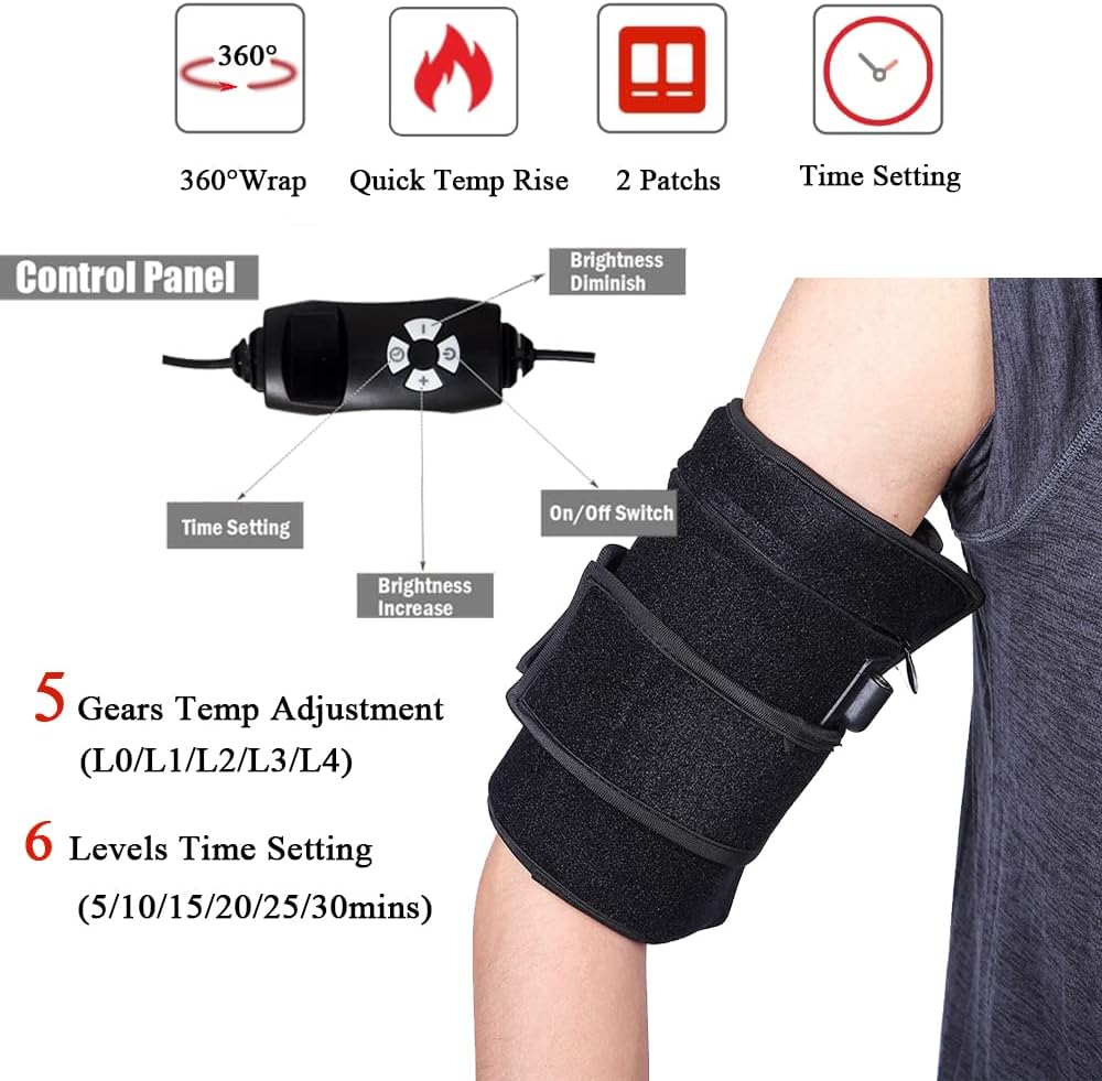 2Pcs Infrared Red Light Thera-py Arm Belt, 660nm and 850nm Red Light Thera-py Arm Wrap with Timer & Brightness Setting Red Light Arm Pad for Arm Knee Shoulder Joints Muscle Pain Relief