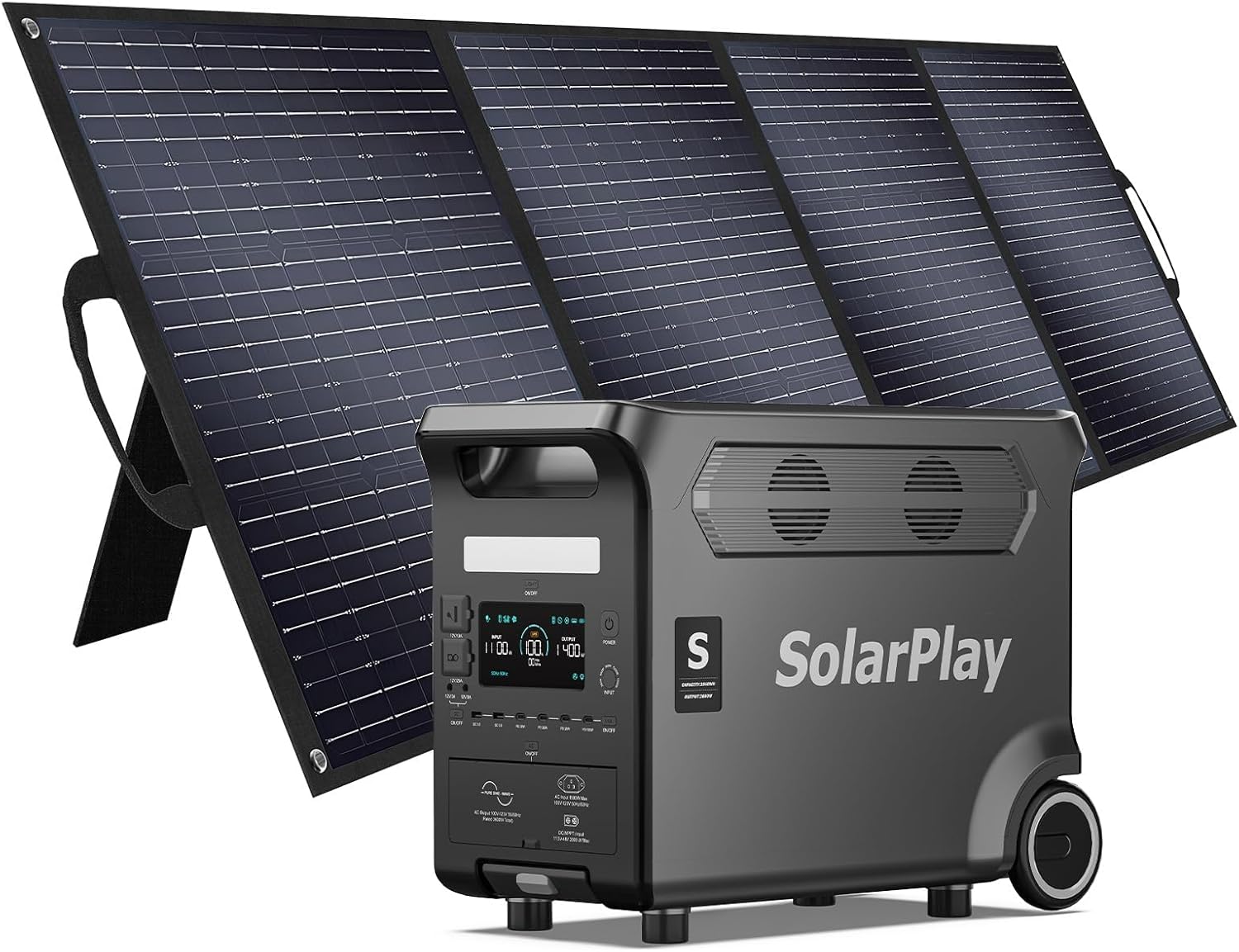 SolarPlay Q3600 Portable Power Station with 400W Solar Panel, 3600W AC Output(Surge 5500W) 3840Wh LiFePO4 Battery Solar Generator, Essential Home Backup for Home Use, Power Outages, RV, Camping
