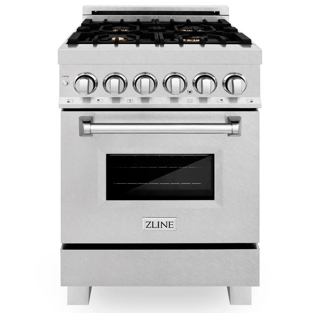 ZLINE 24-Inch Professional Dual Fuel Range in Satin Stainless Steel with Brass Burners (RAS-SN-BR-24)