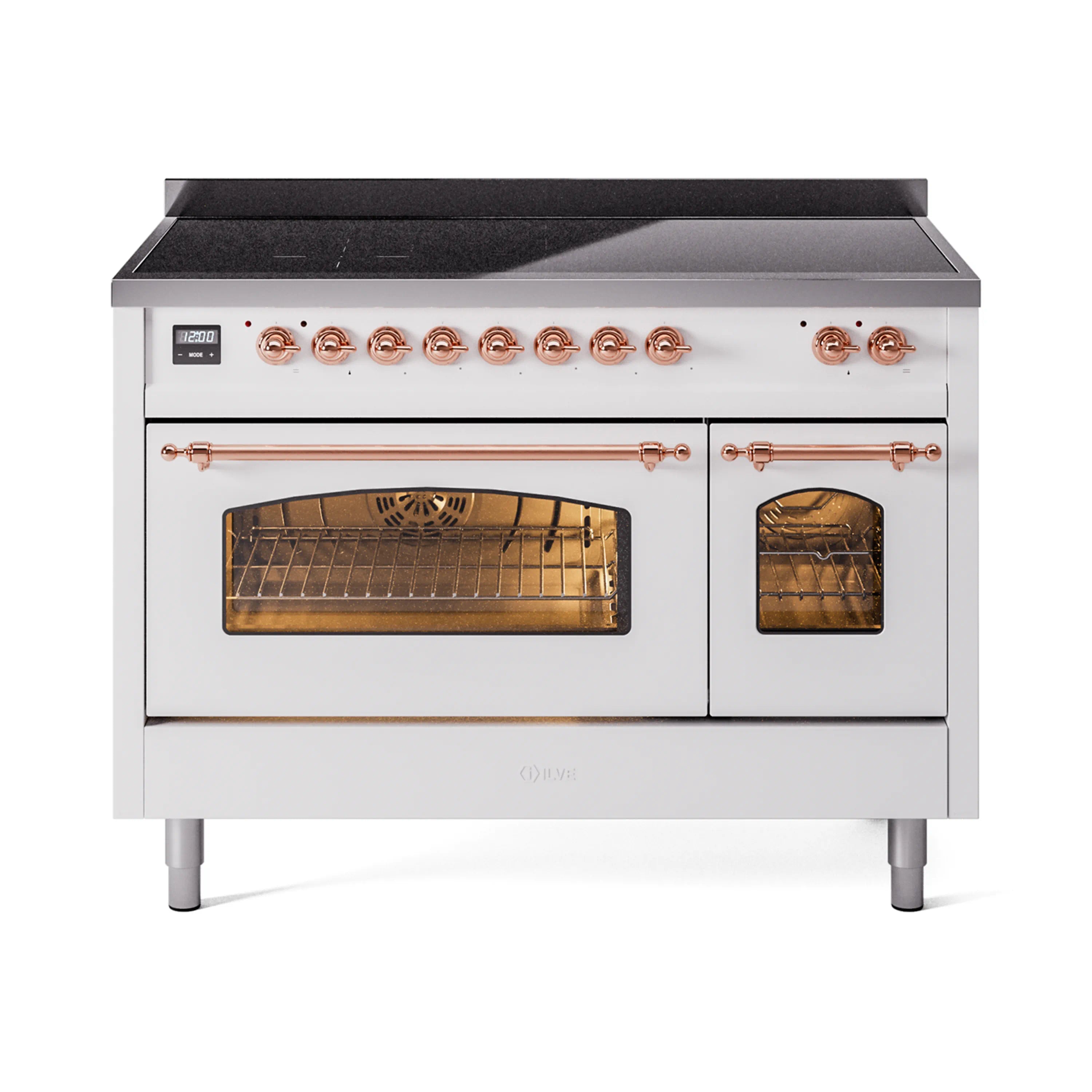 ILVE Nostalgie II Noblesse 48-Inch Induction Range with Triple Glass Door in White with Copper Trim (UNI486NMPWHP)