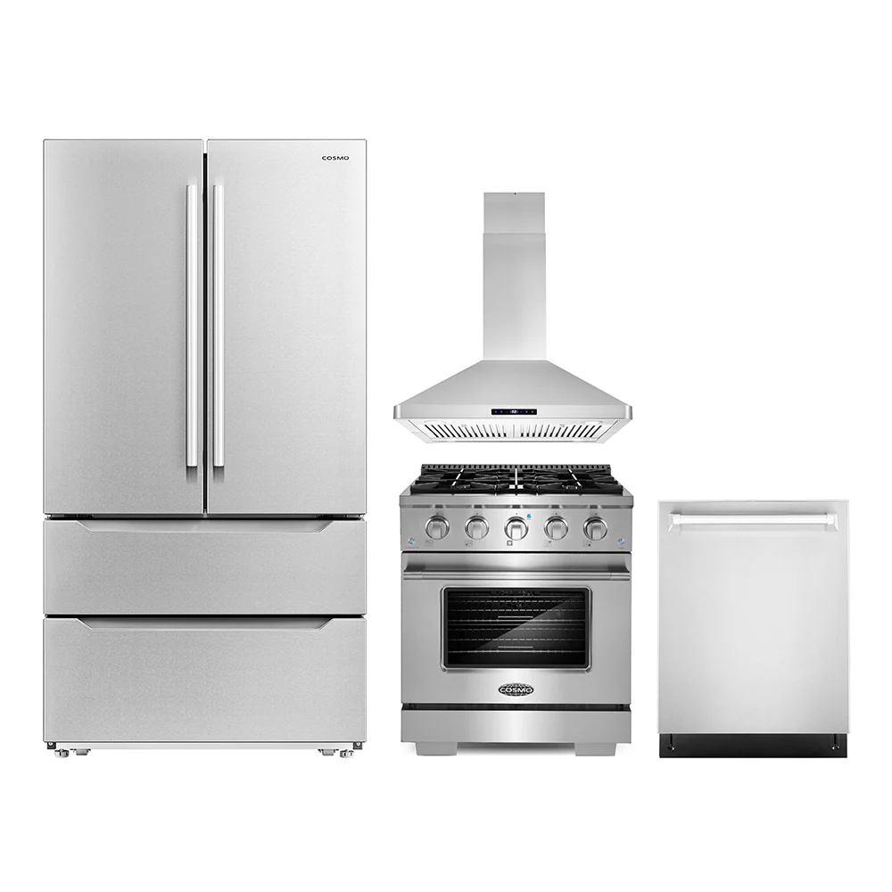 Cosmo 4-Piece Appliance Package - 30-Inch Gas Range, Island Range Hood, Dishwasher and Refrigerator in Stainless Steel (COS-4PKG-196)