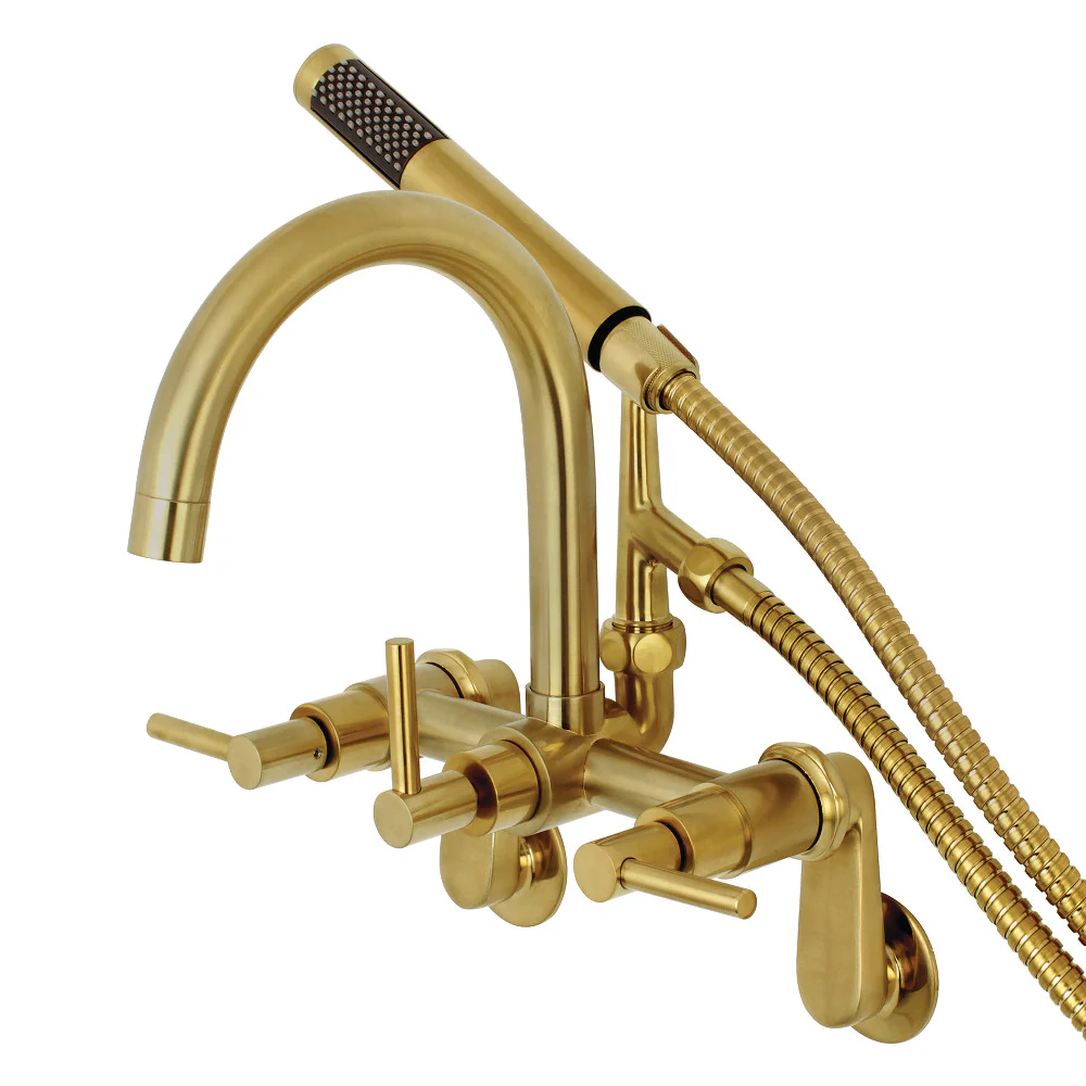 Kingston Brass Aqua Vintage Concord 7-Inch Adjustable Wall Mount Tub Faucet, Brushed Brass (AE8157DL)