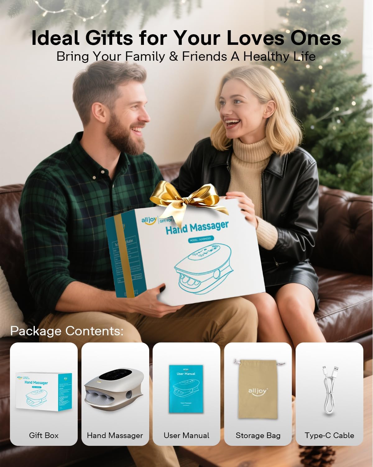 ALLJOY Hand Massager with Heat and Compression, Knuckle Stretching and Hand Massage, 6 Modes 6 Intensities 3 Heat for Arthritis and Carpal Tunnel Relief, Gifts for Women Men(Champagne)