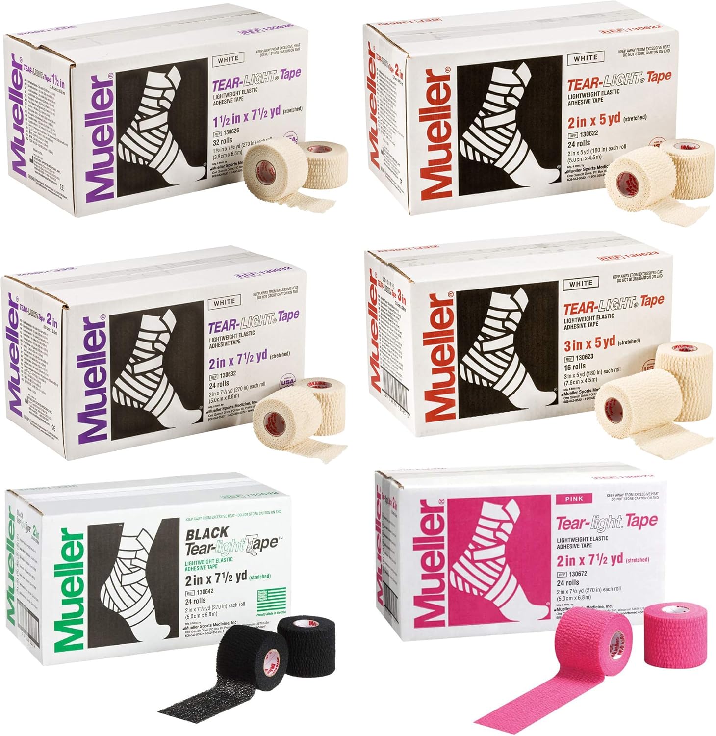 MUELLER Tear-Light [Elastic Athletic Stretch Tape]: 2 in. x 7-1/2 yds. (Blue) / 24-Rolls