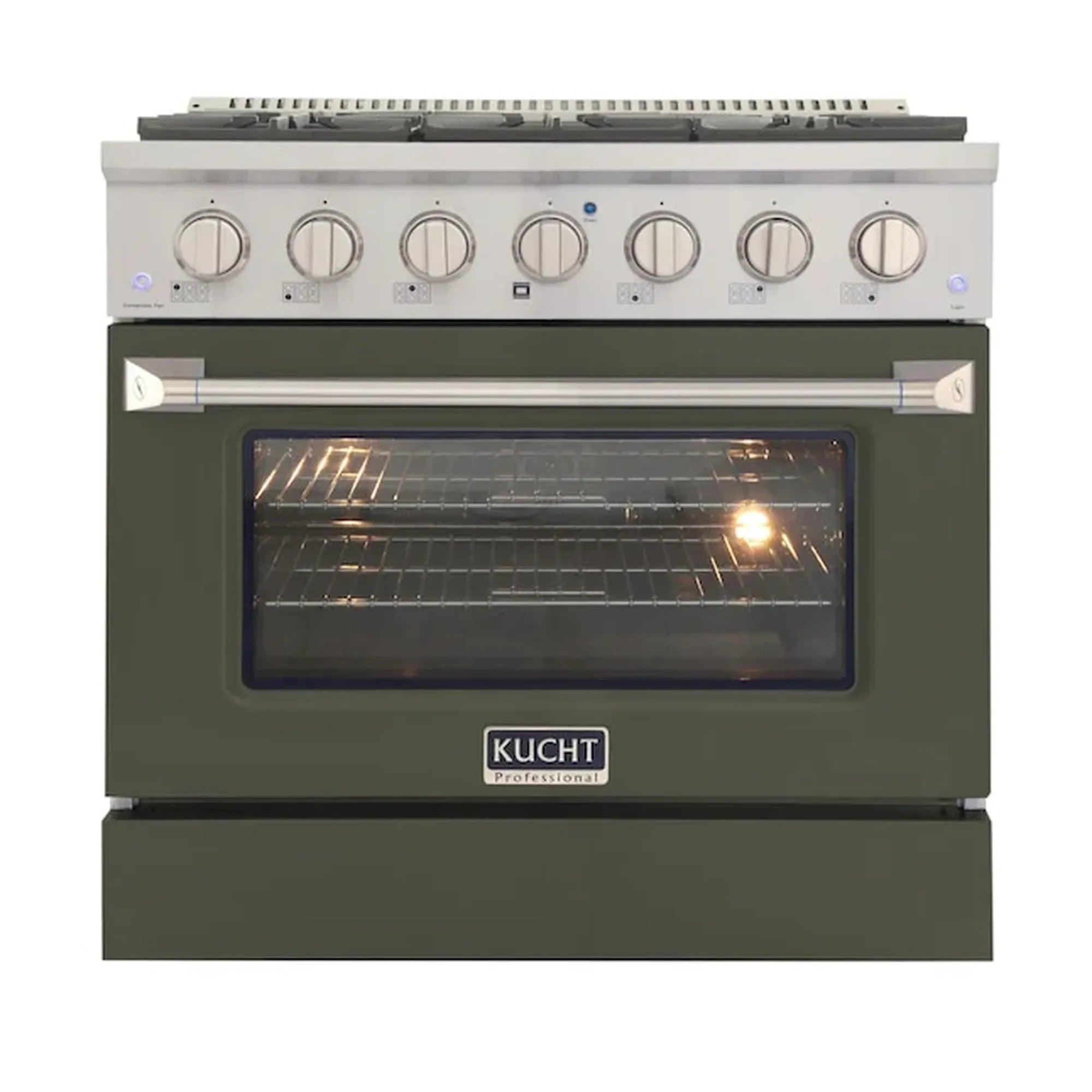 Kucht 36-Inch Pro-Style Dual Fuel Range with 5.2 cu. ft. Electric Oven and 6 Gas Burners in Olive Green (KDF362-OG)